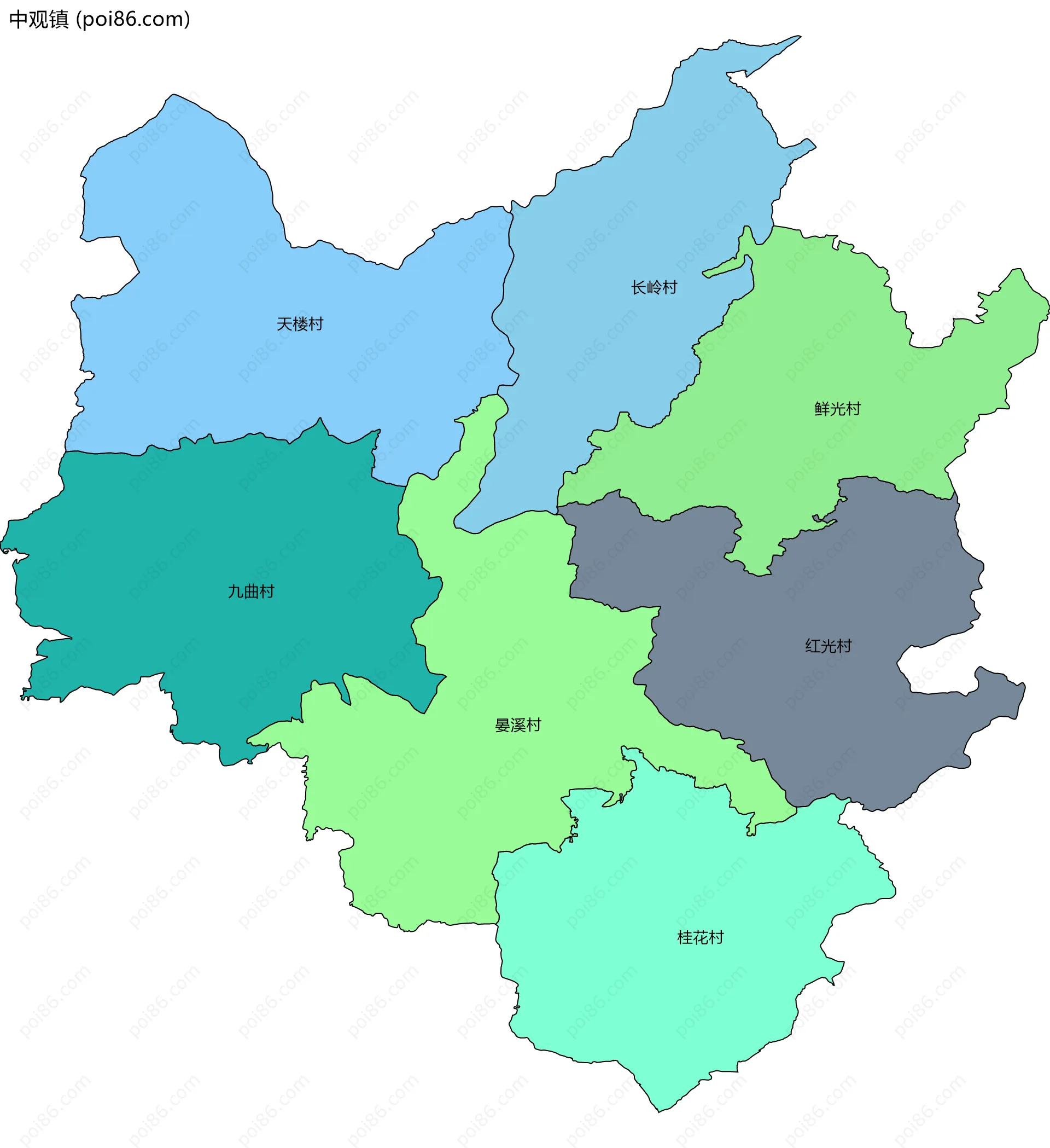 中观镇边界地图(五级行政区划)