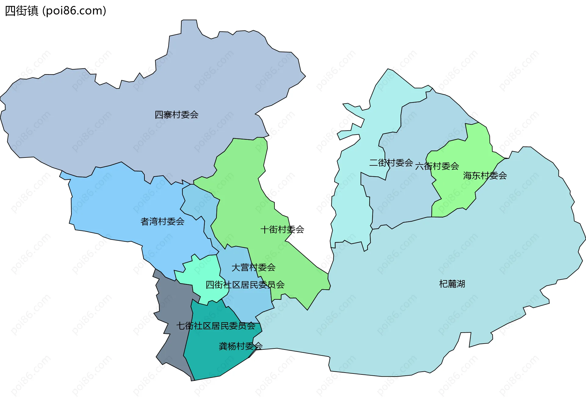 四街镇边界地图(五级行政区划)