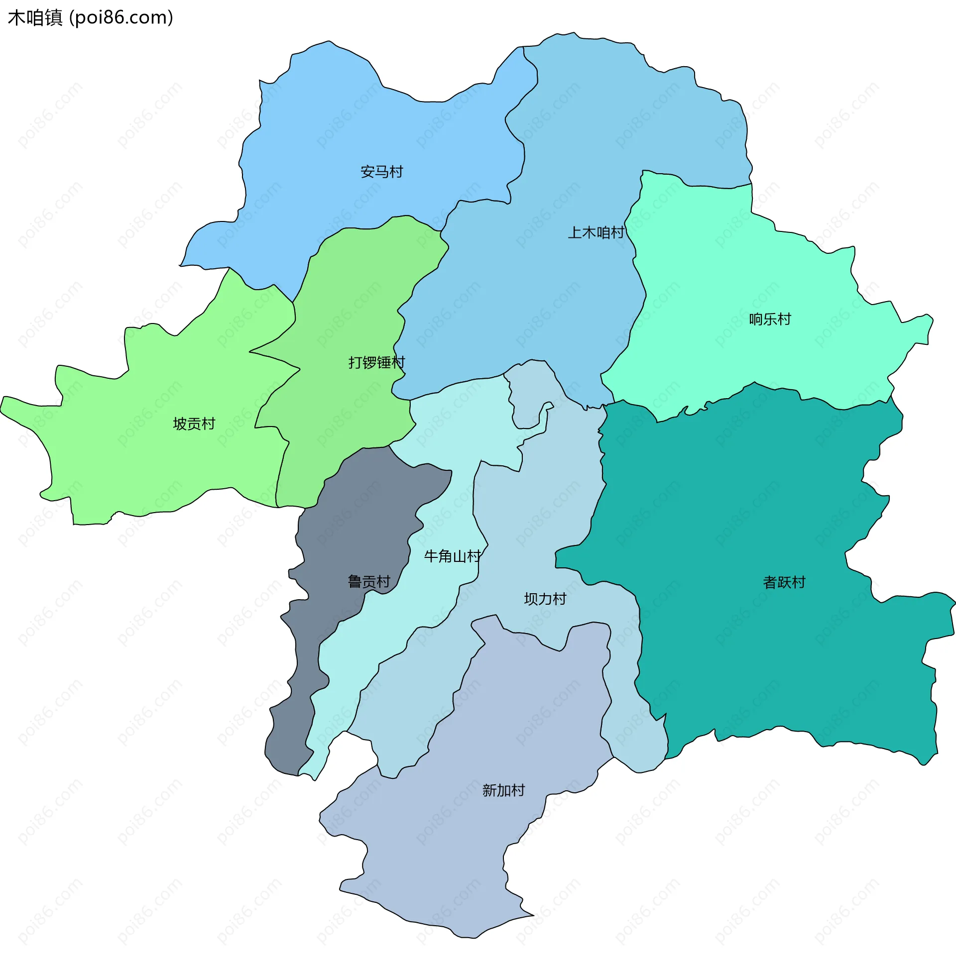 木咱镇边界地图(五级行政区划)