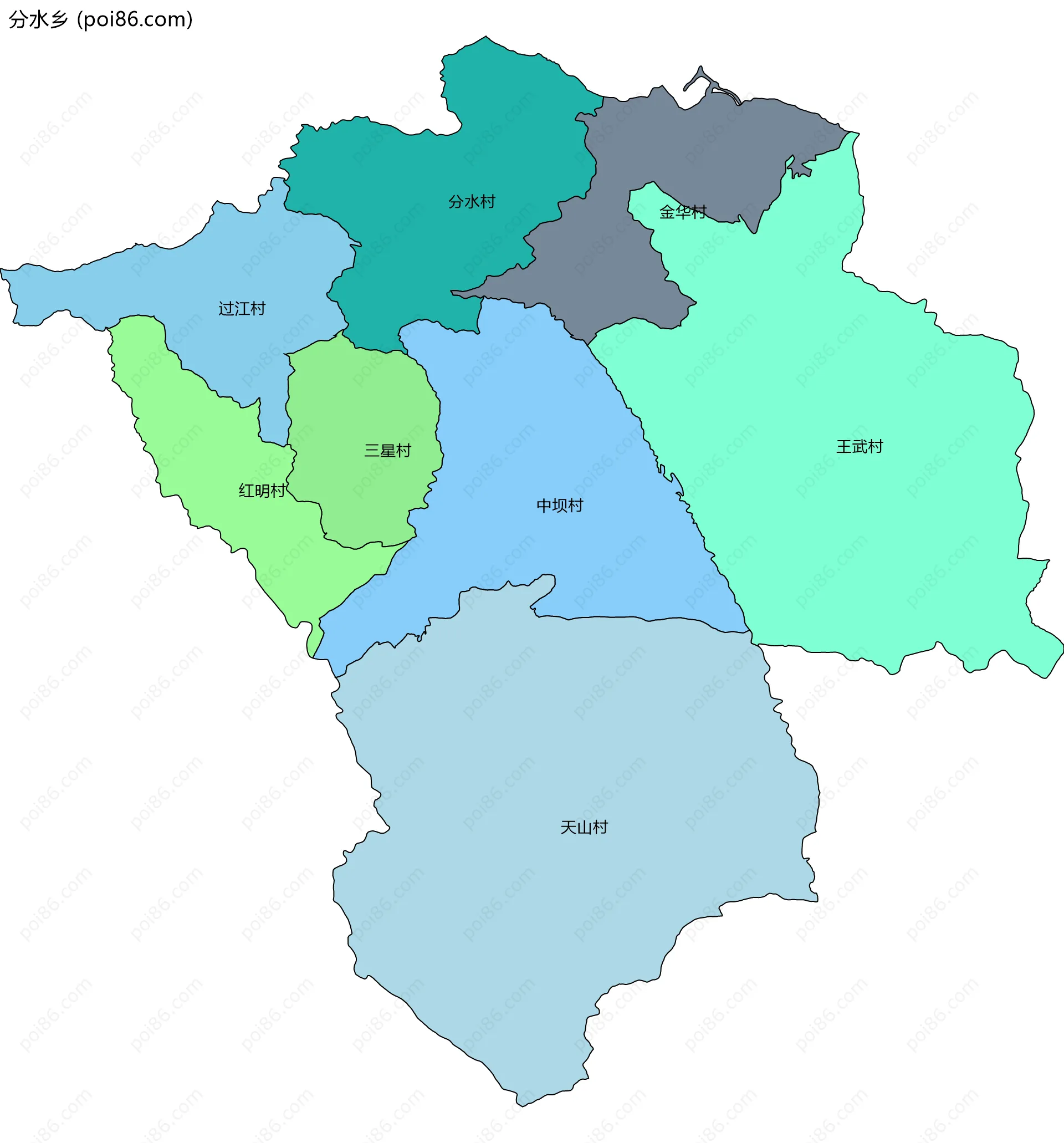 分水乡边界地图(五级行政区划)