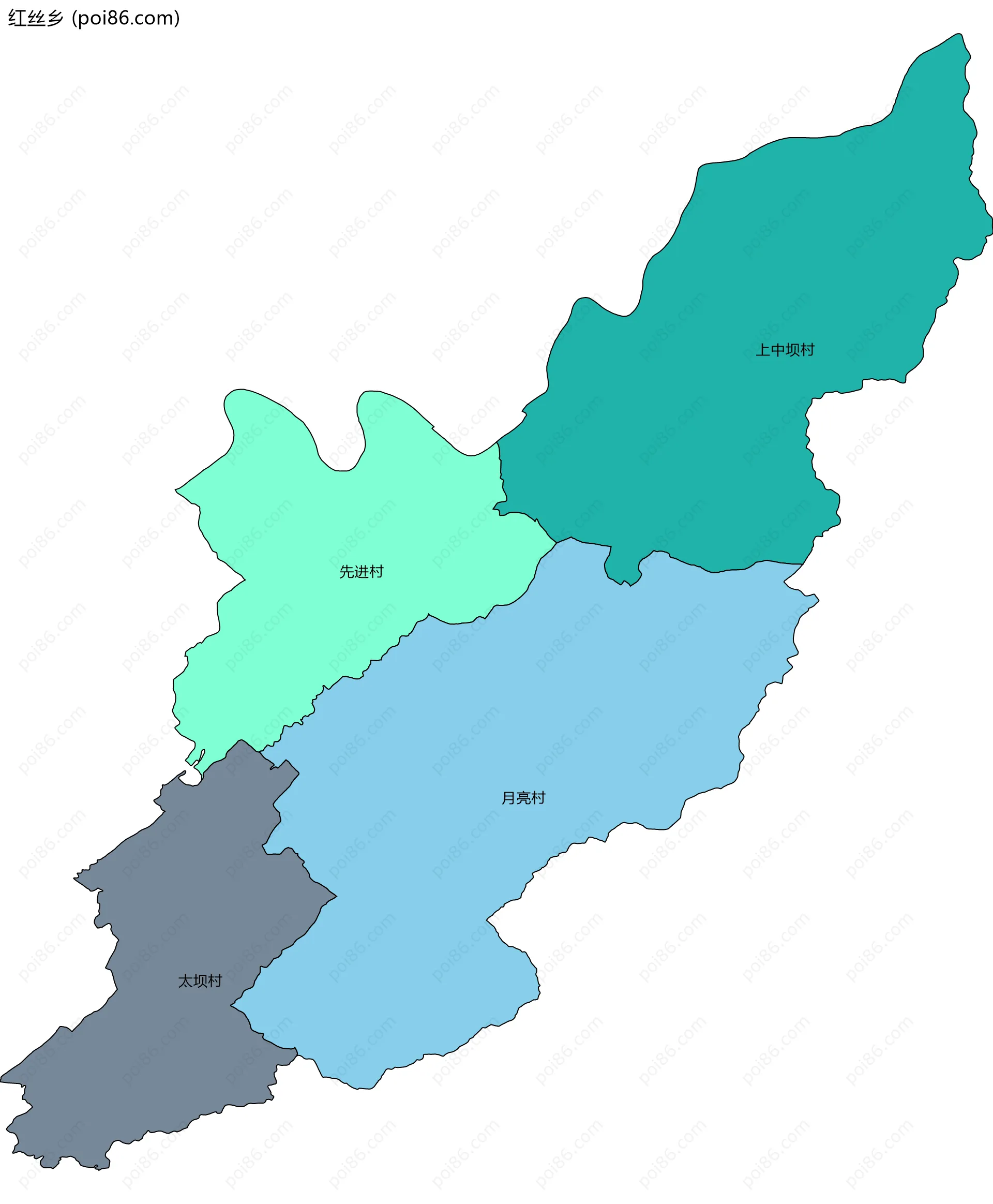 红丝乡边界地图(五级行政区划)