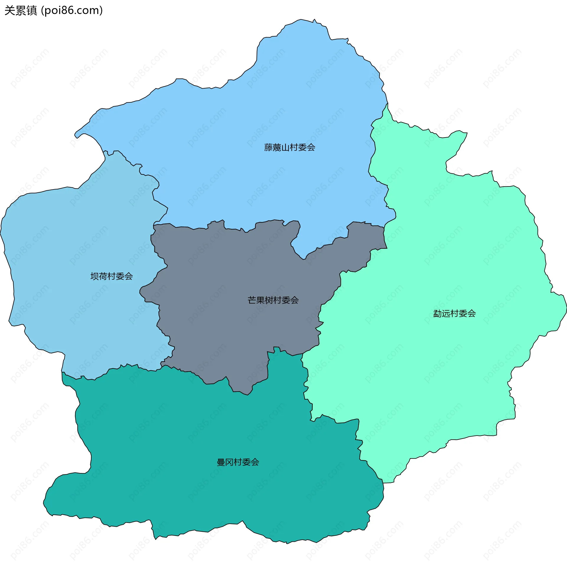 关累镇边界地图(五级行政区划)