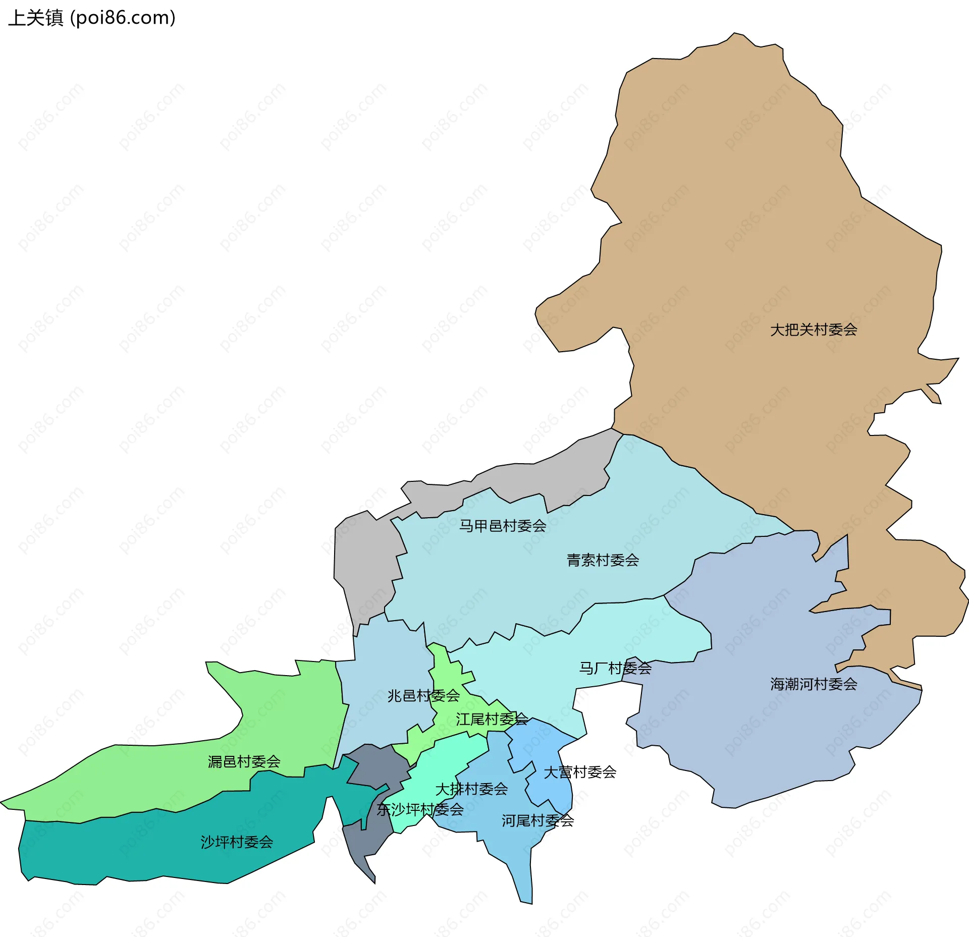 上关镇边界地图(五级行政区划)