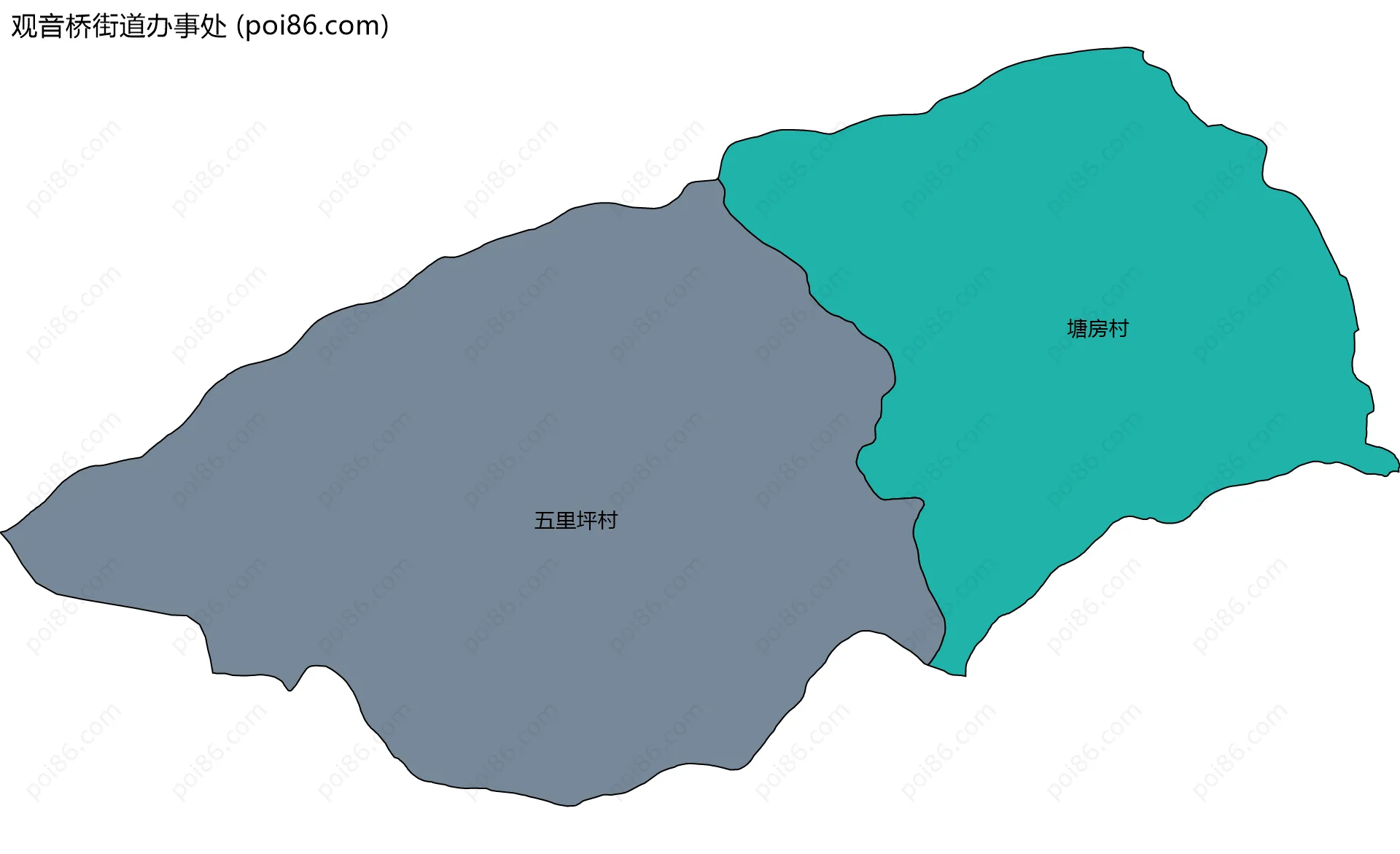 观音桥街道办事处边界地图(五级行政区划)