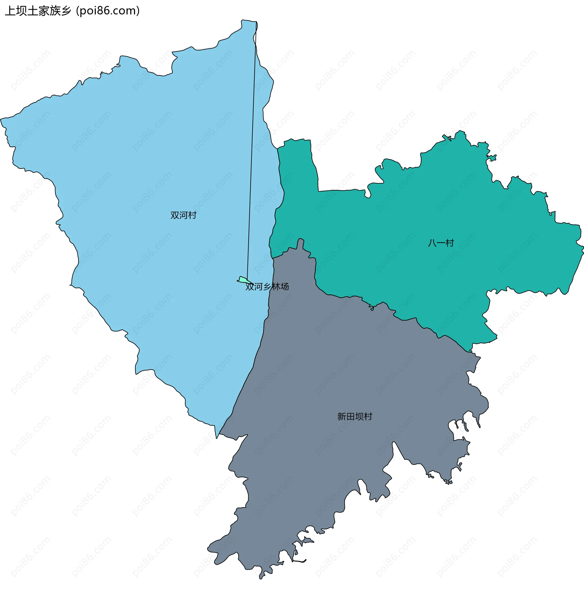 上坝土家族乡边界地图(五级行政区划)