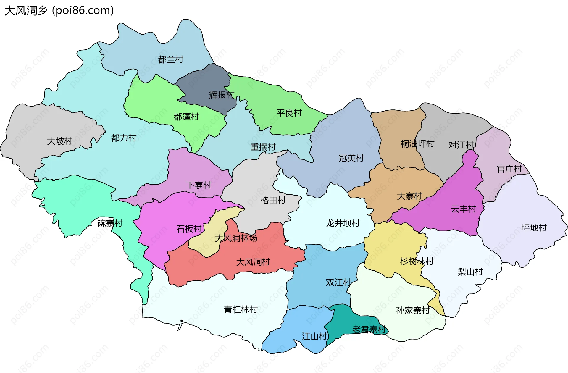 大风洞乡边界地图(五级行政区划)