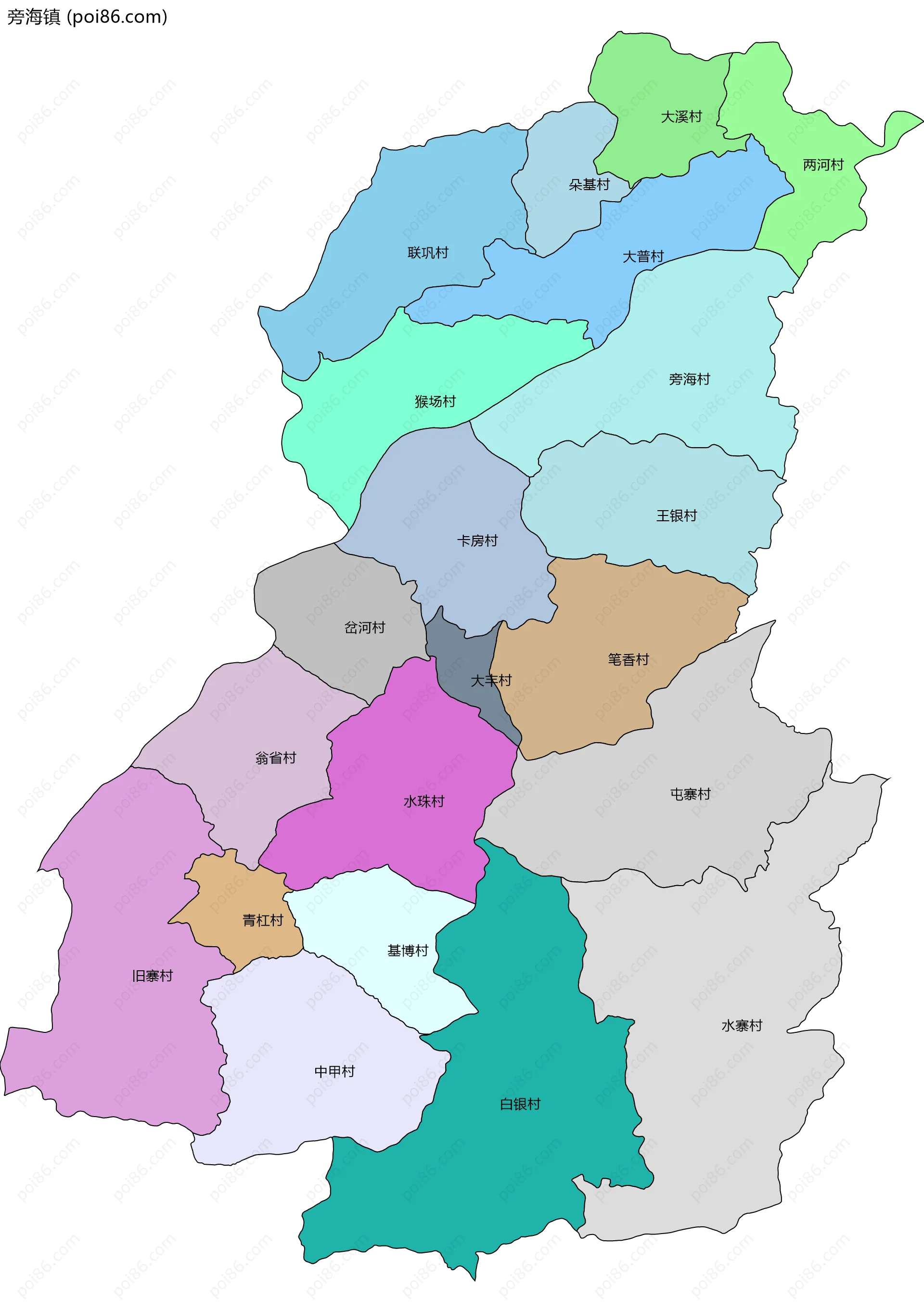 旁海镇边界地图(五级行政区划)