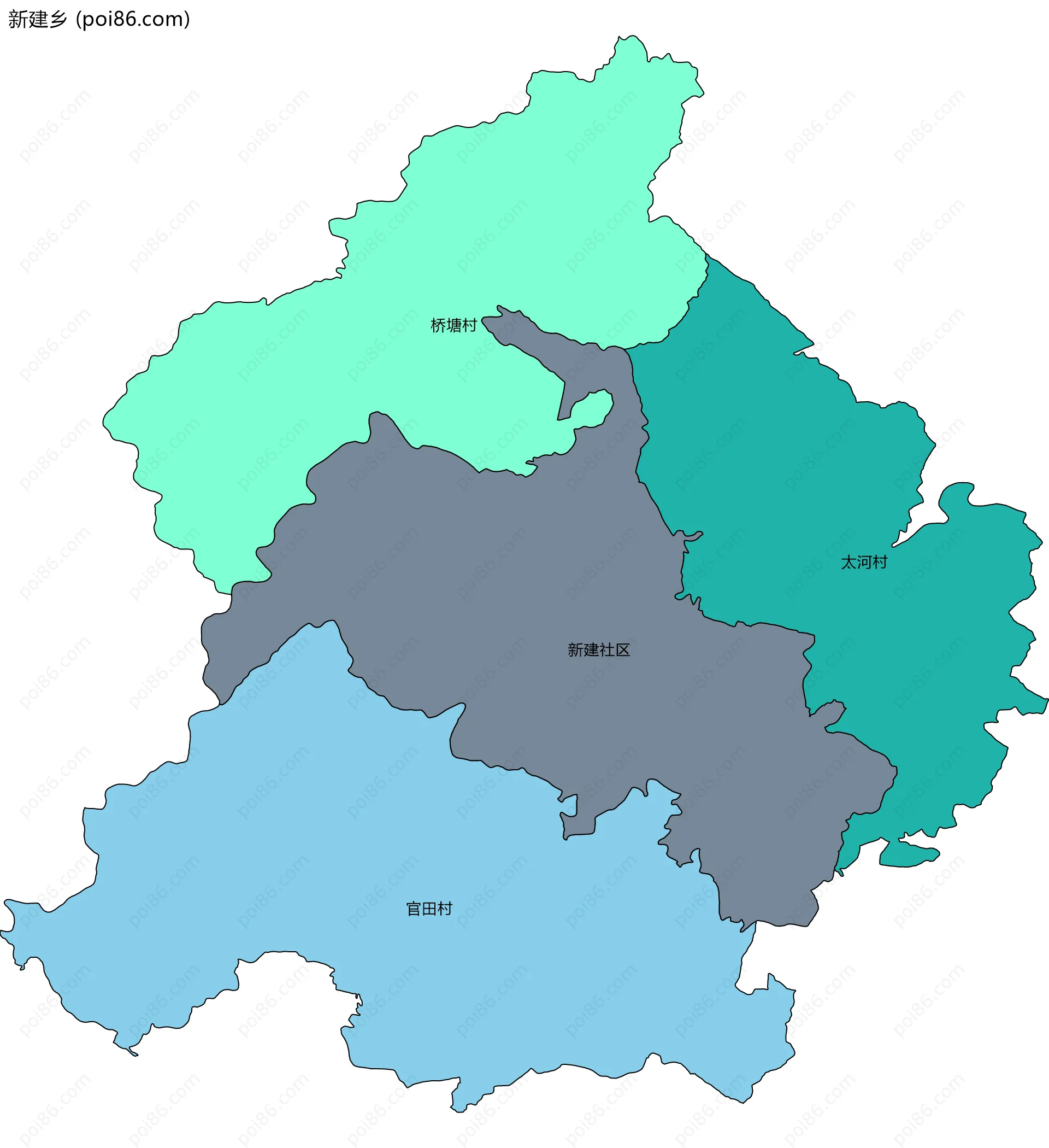 新建乡边界地图(五级行政区划)