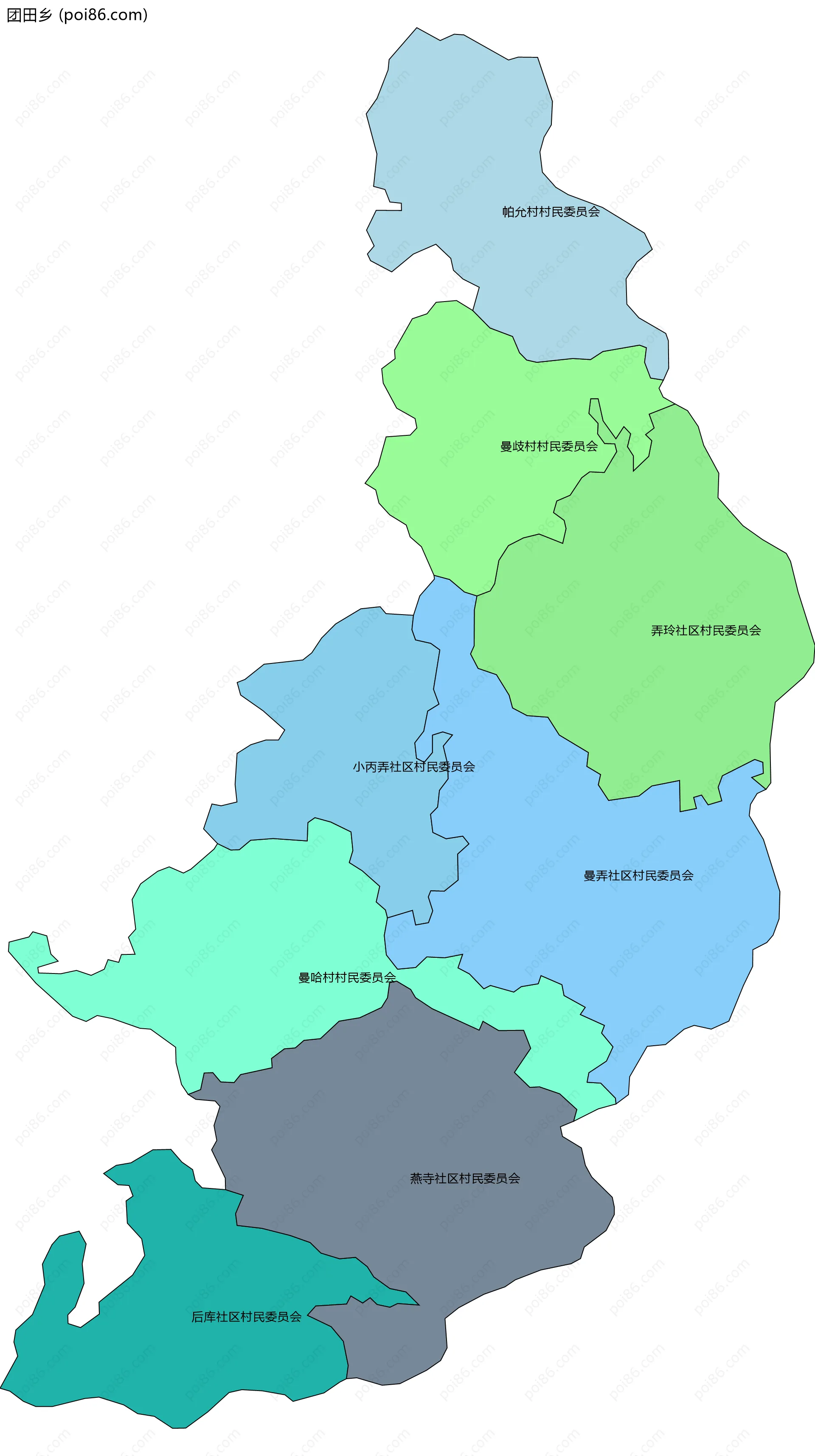 团田乡边界地图(五级行政区划)