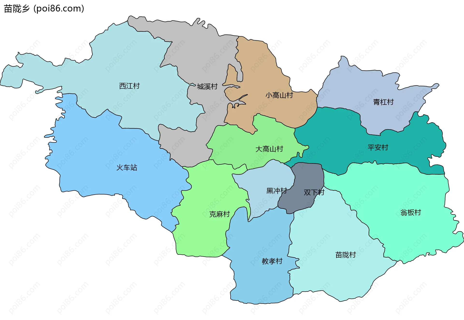 苗陇乡边界地图(五级行政区划)