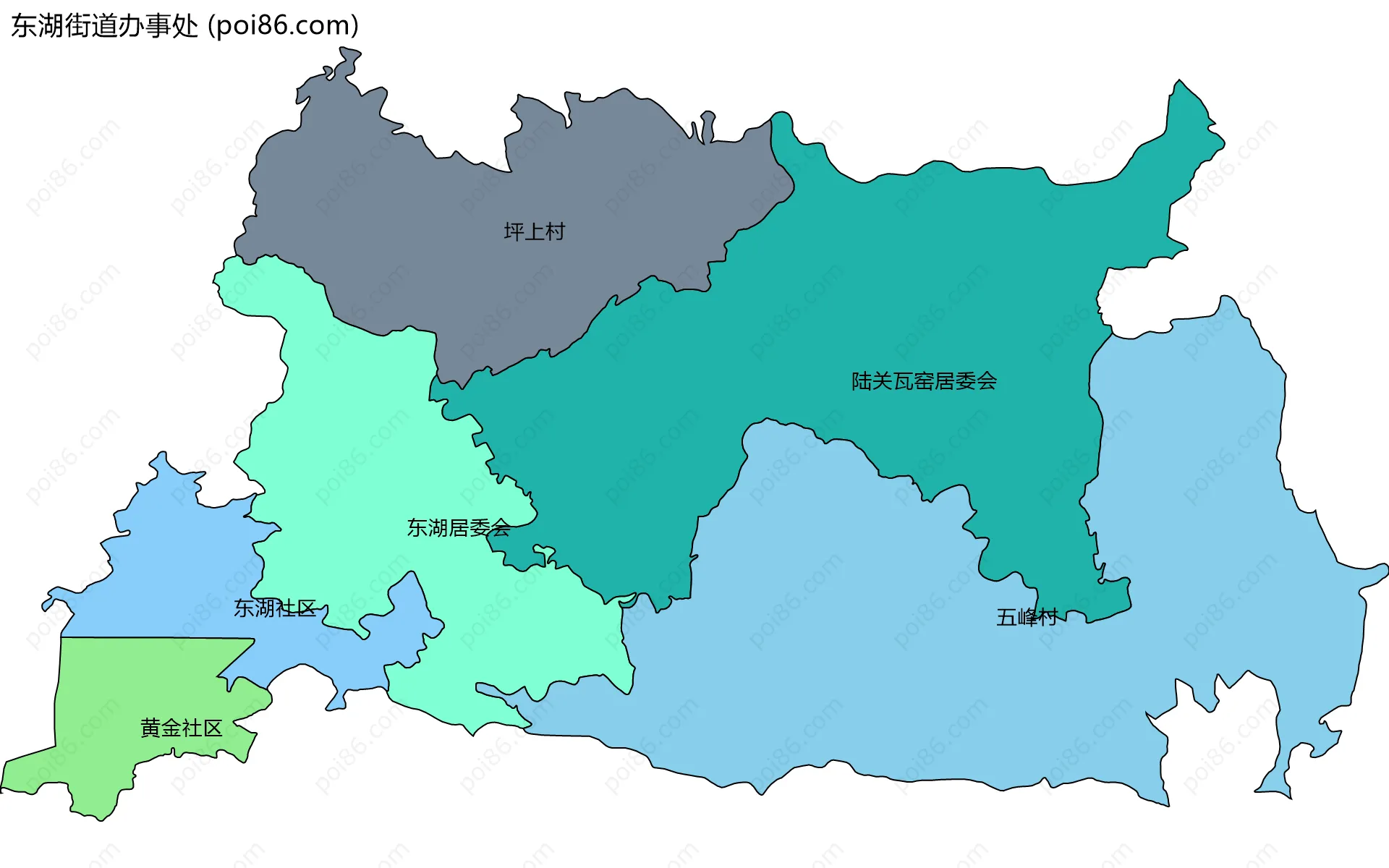 东湖街道办事处边界地图(五级行政区划)