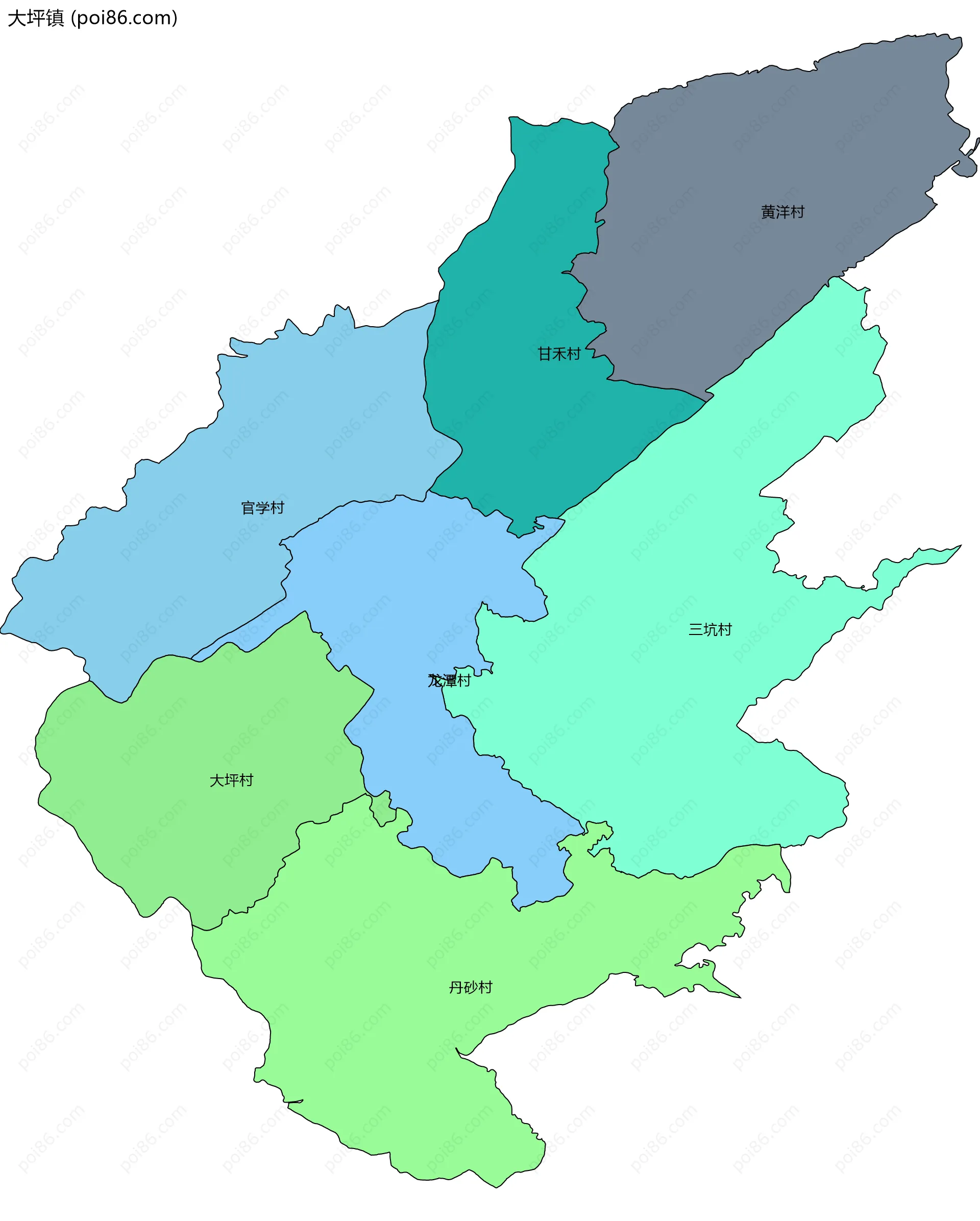 大坪镇边界地图(五级行政区划)