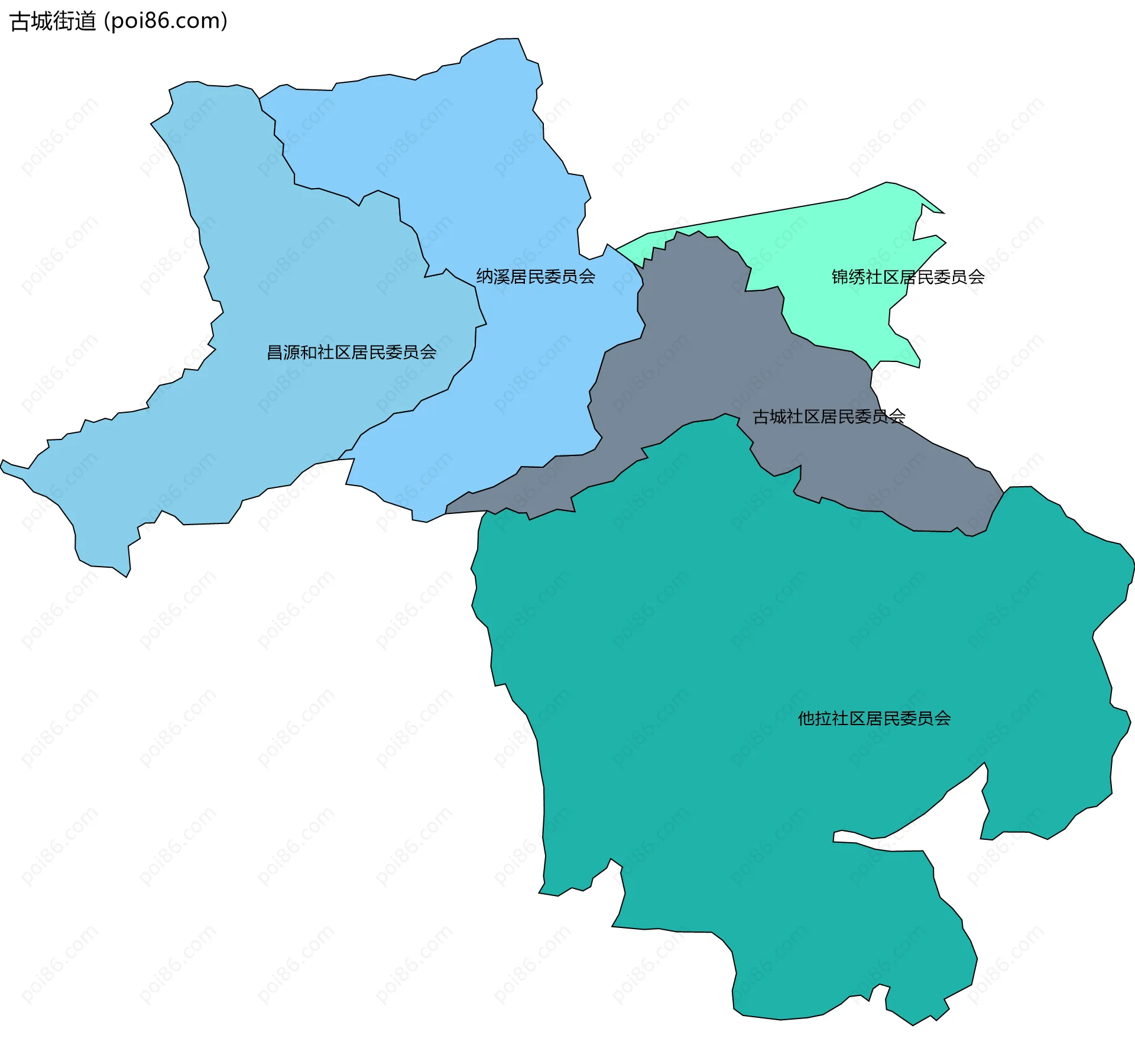 古城街道边界地图(五级行政区划)