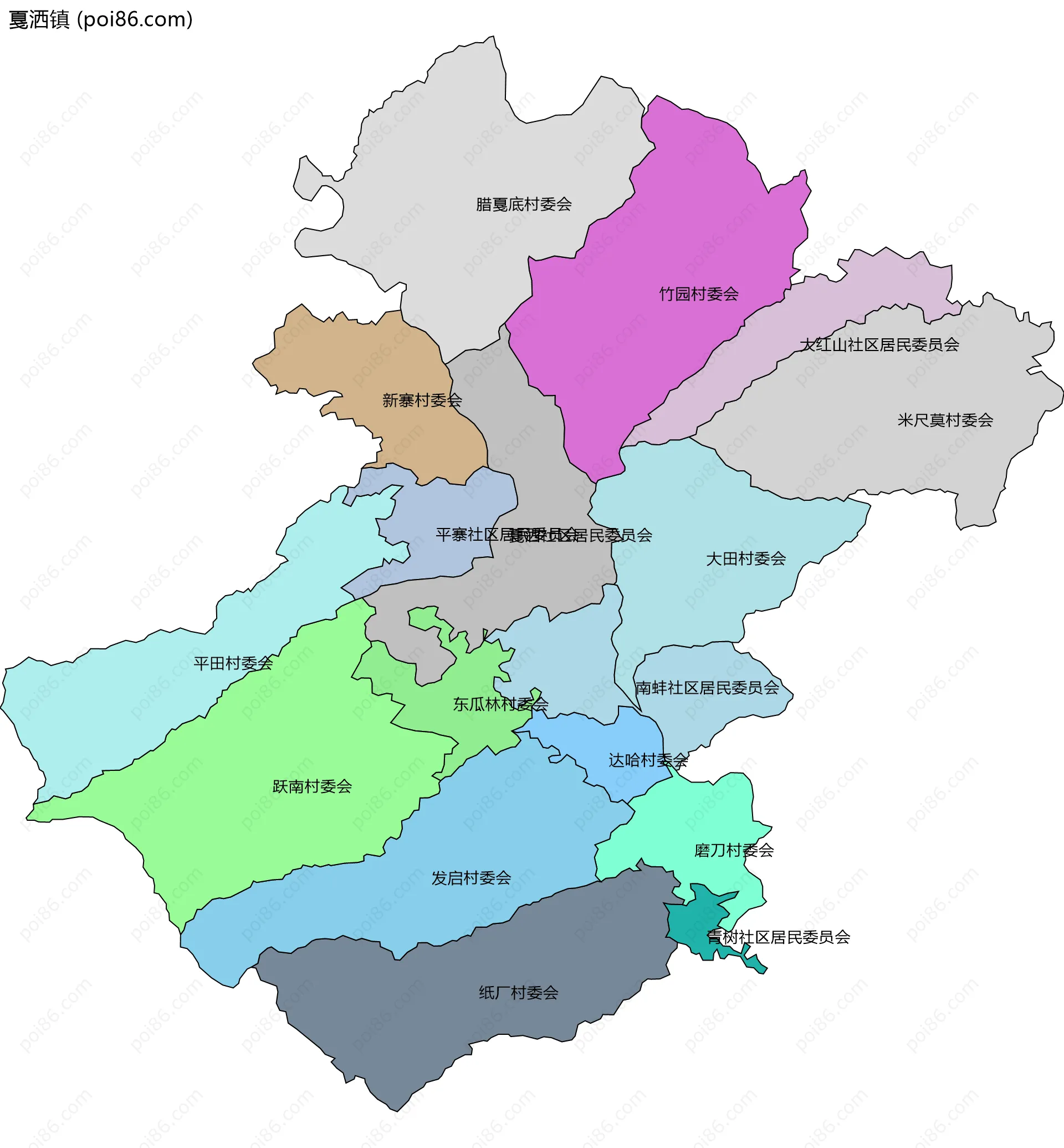 戛洒镇边界地图(五级行政区划)