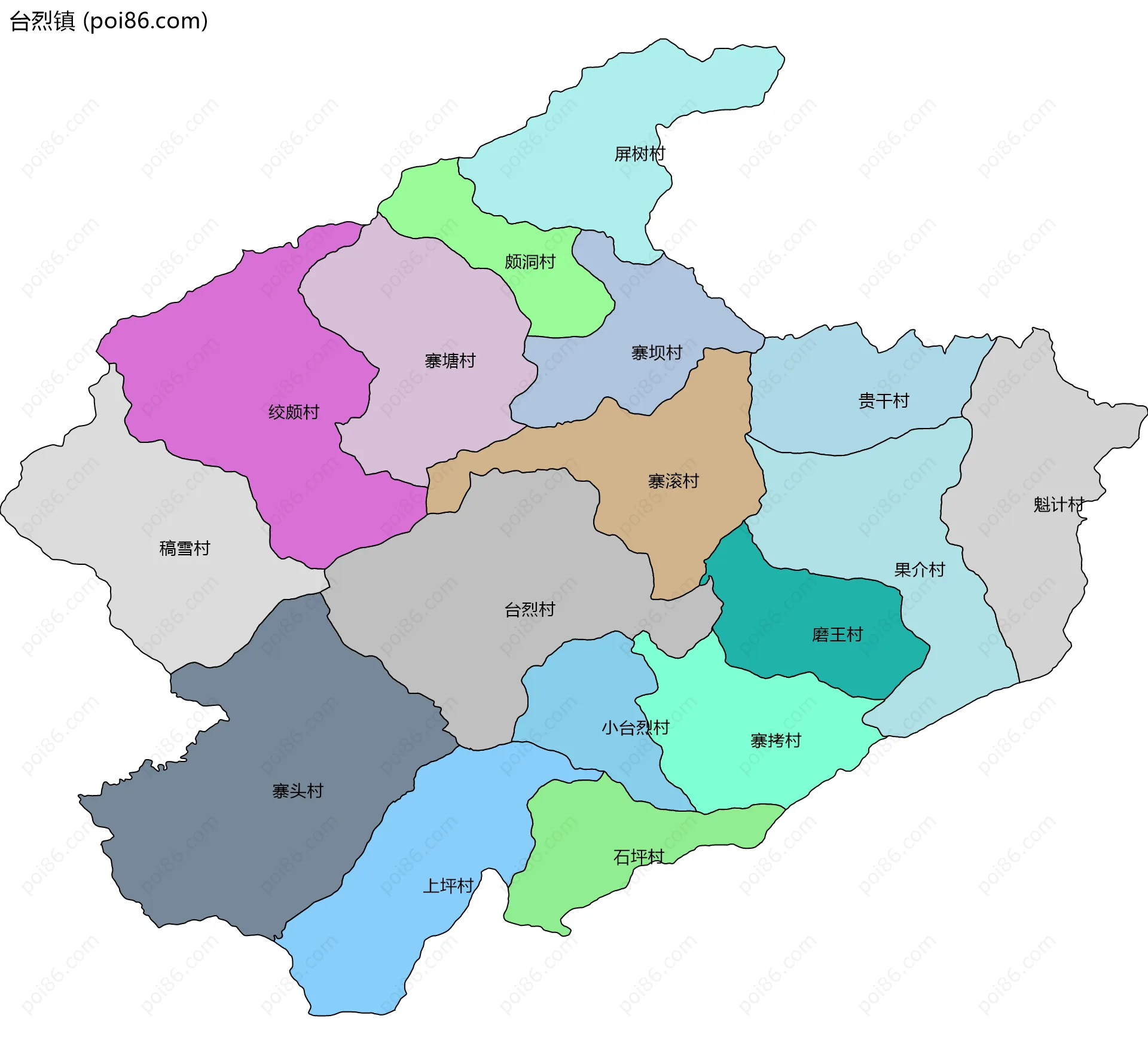 台烈镇边界地图(五级行政区划)