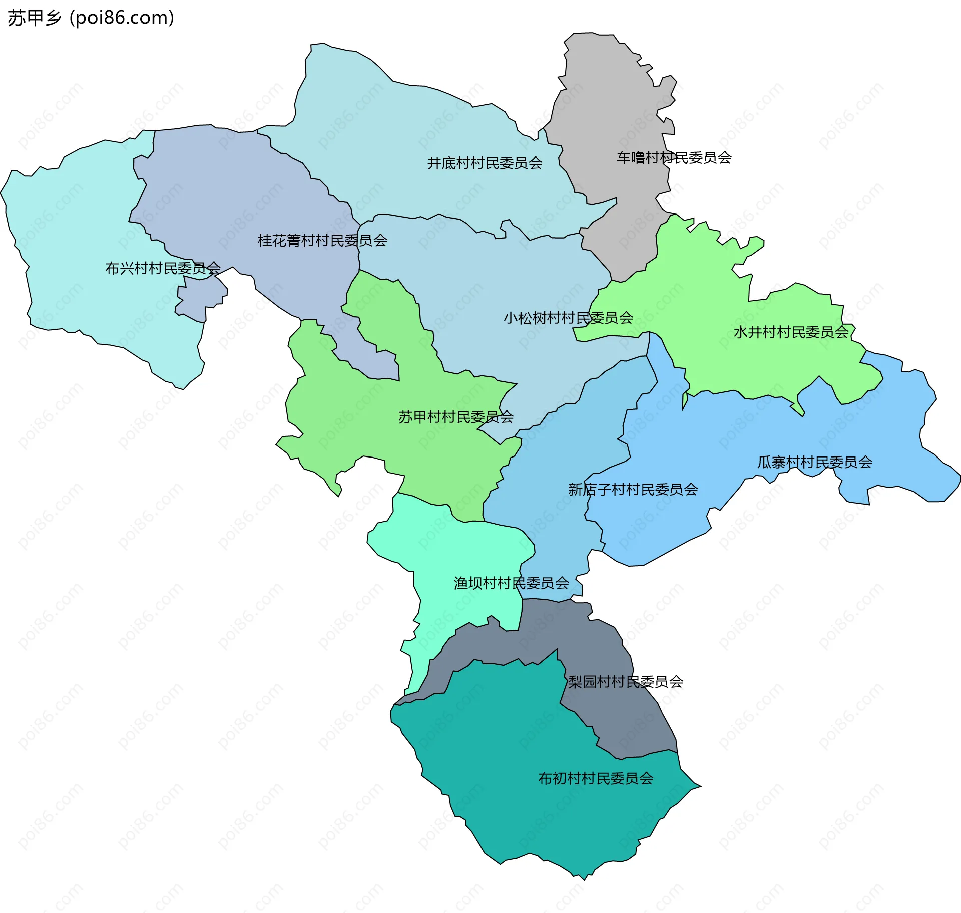 苏甲乡边界地图(五级行政区划)