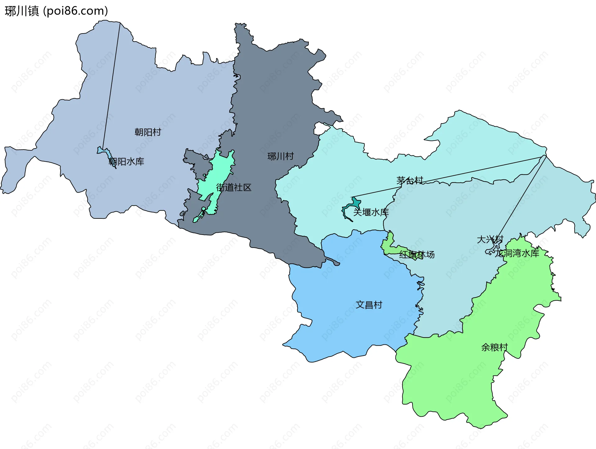琊川镇边界地图(五级行政区划)