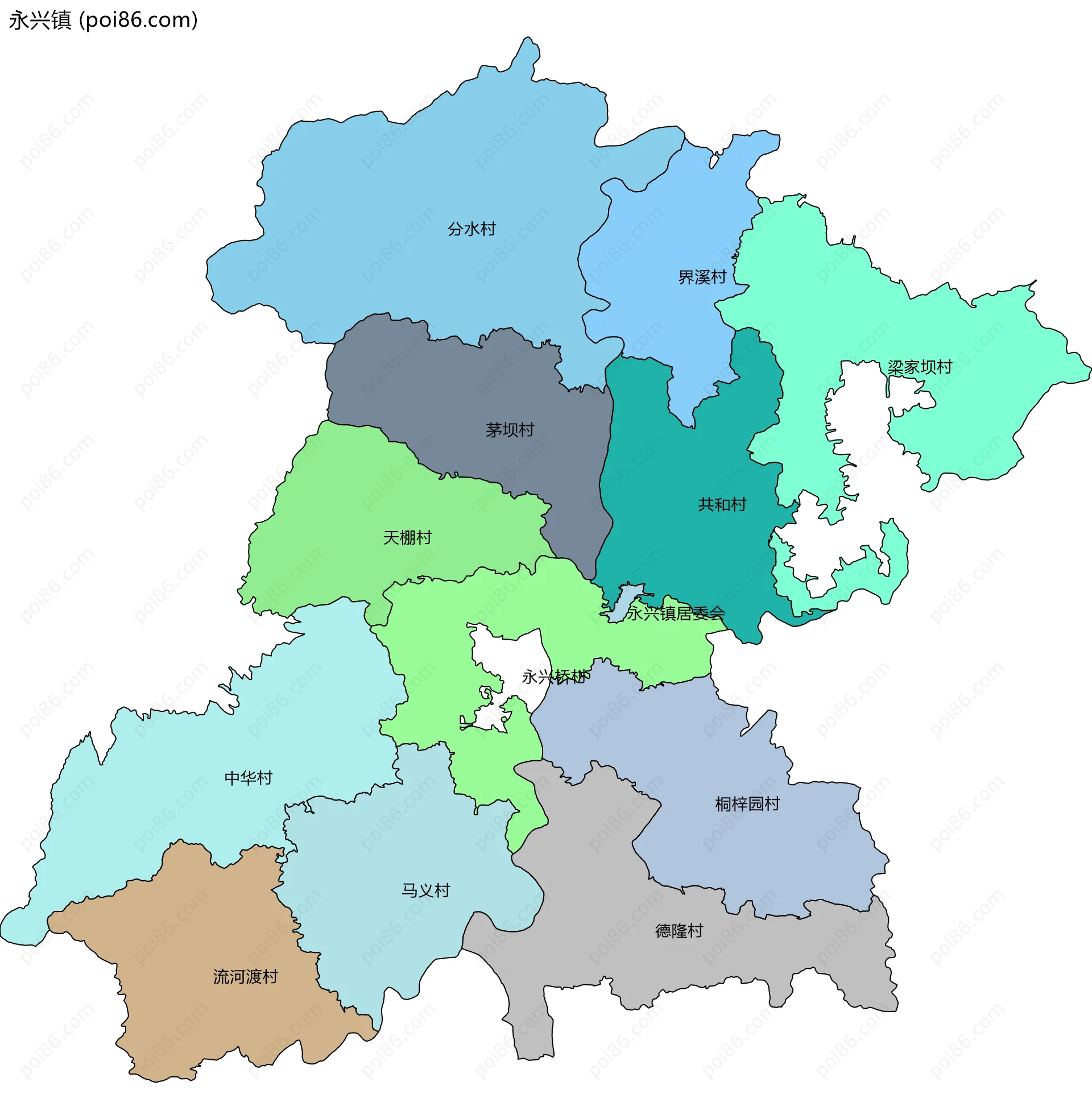 永兴镇边界地图(五级行政区划)