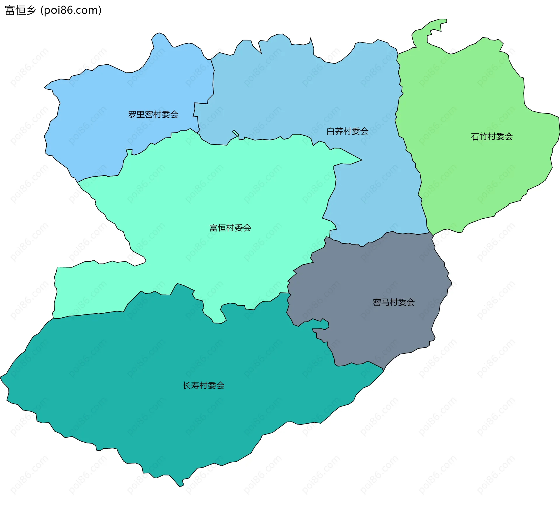 富恒乡边界地图(五级行政区划)