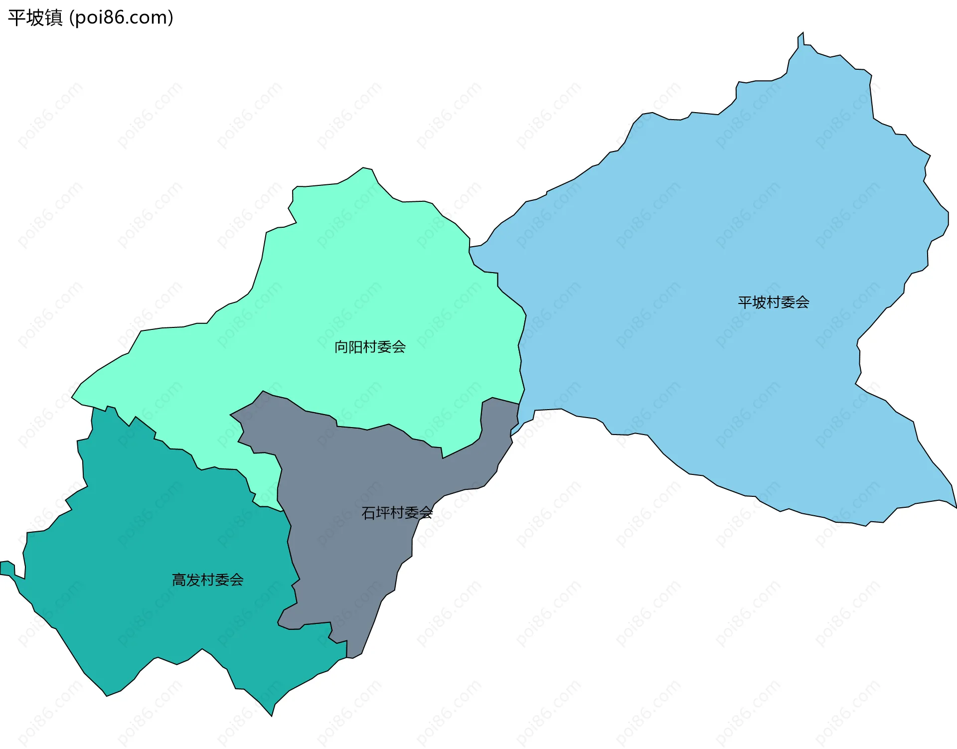 平坡镇边界地图(五级行政区划)