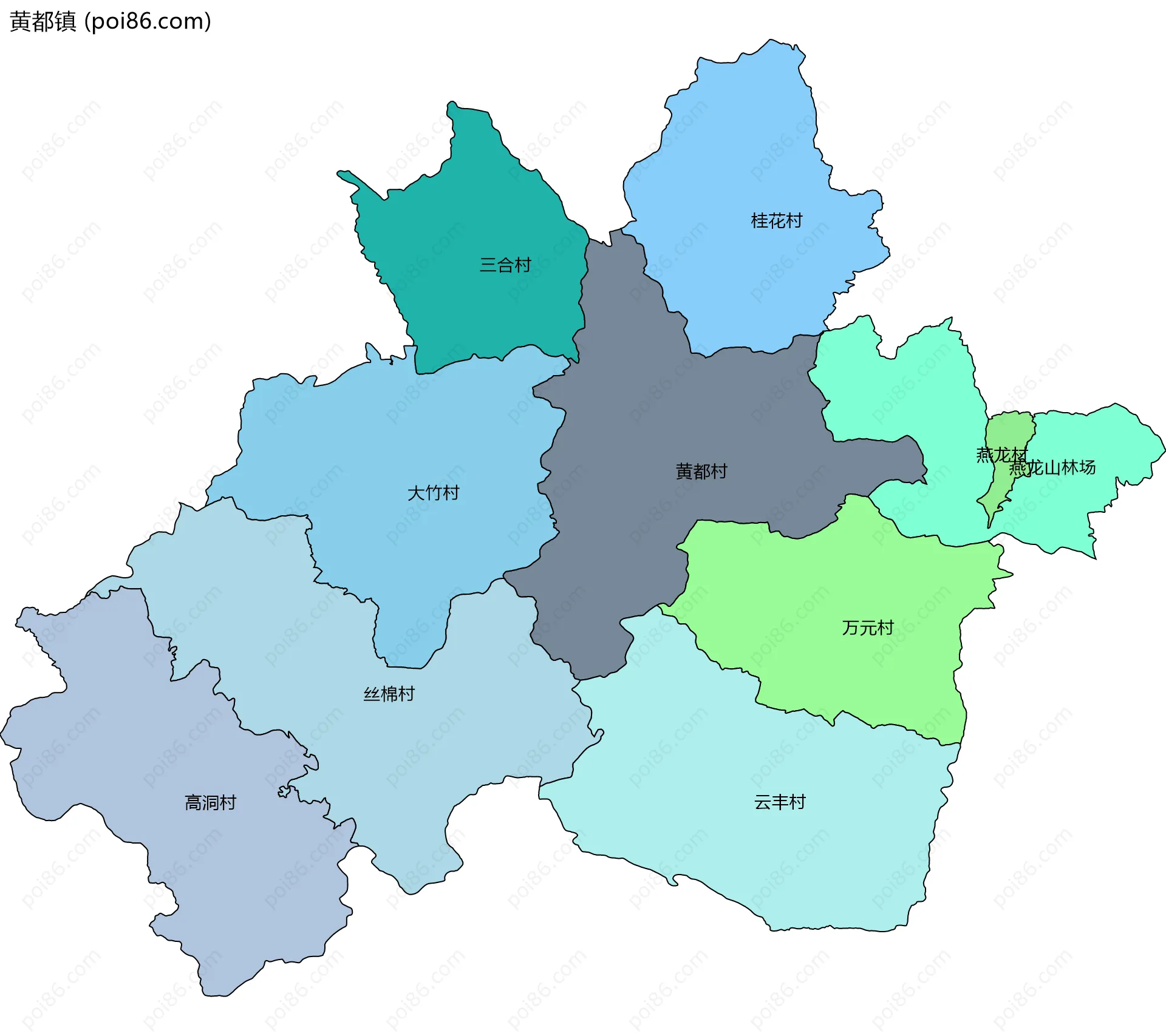 黄都镇边界地图(五级行政区划)