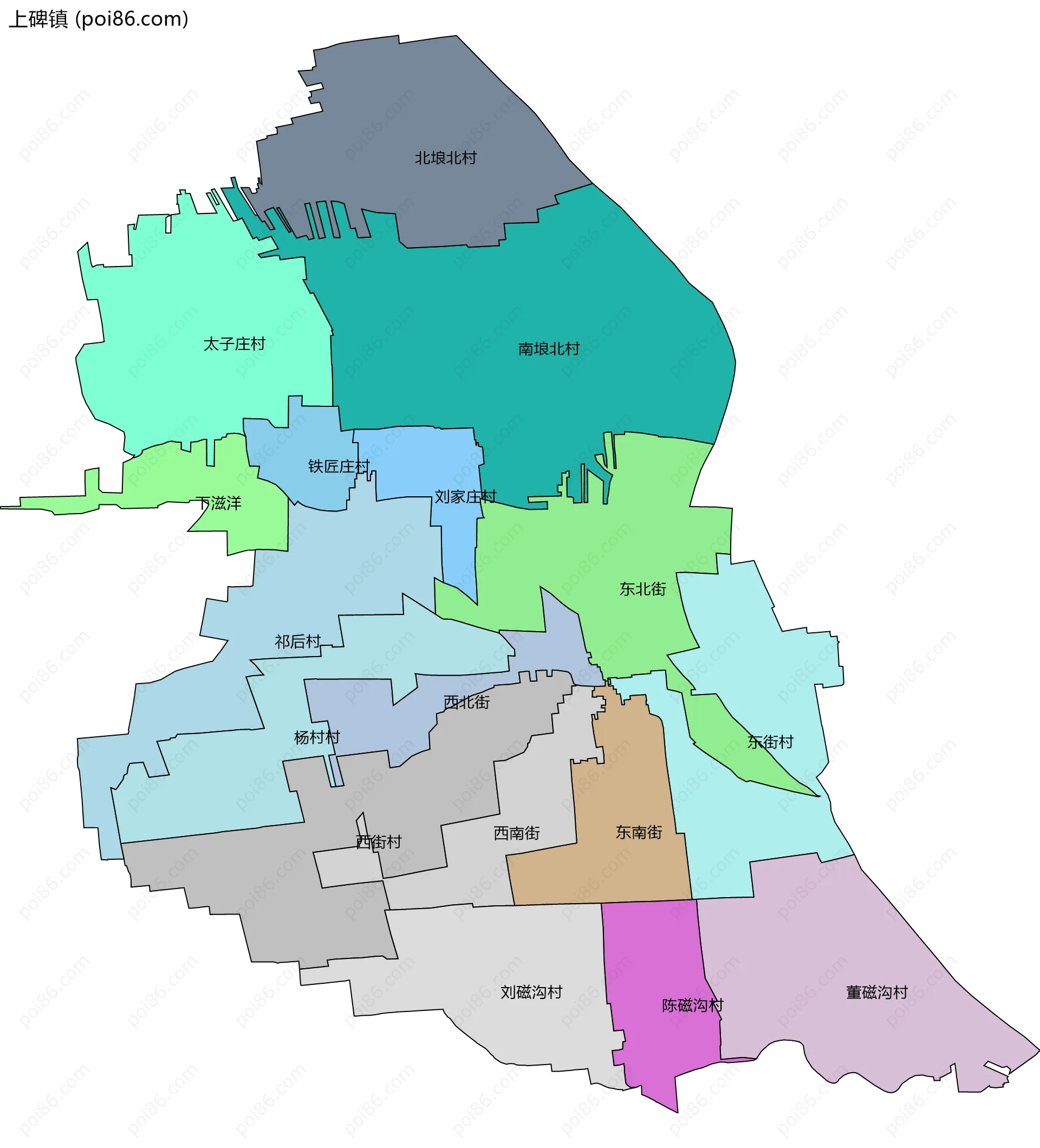 上碑镇边界地图(五级行政区划)