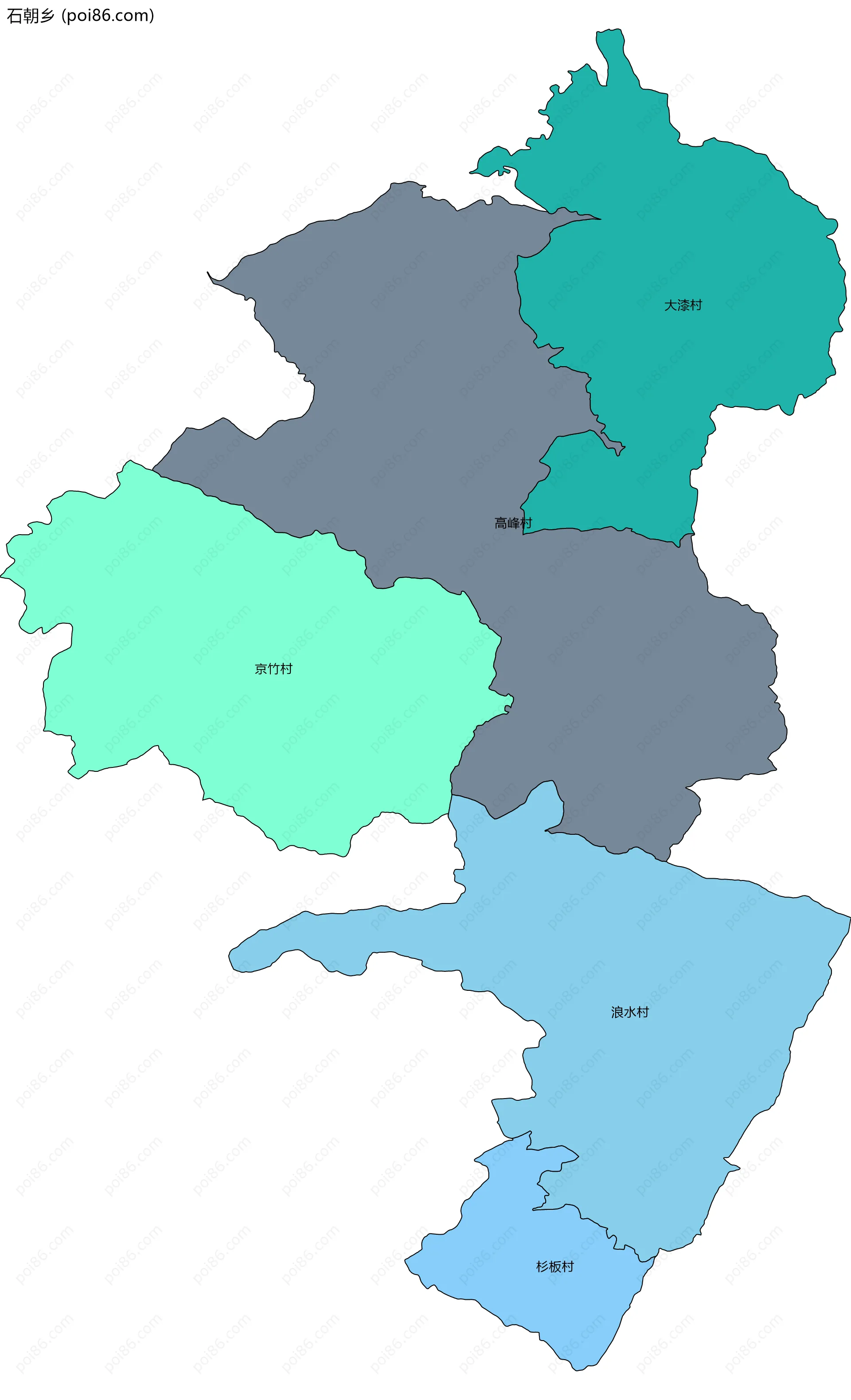 石朝乡边界地图(五级行政区划)