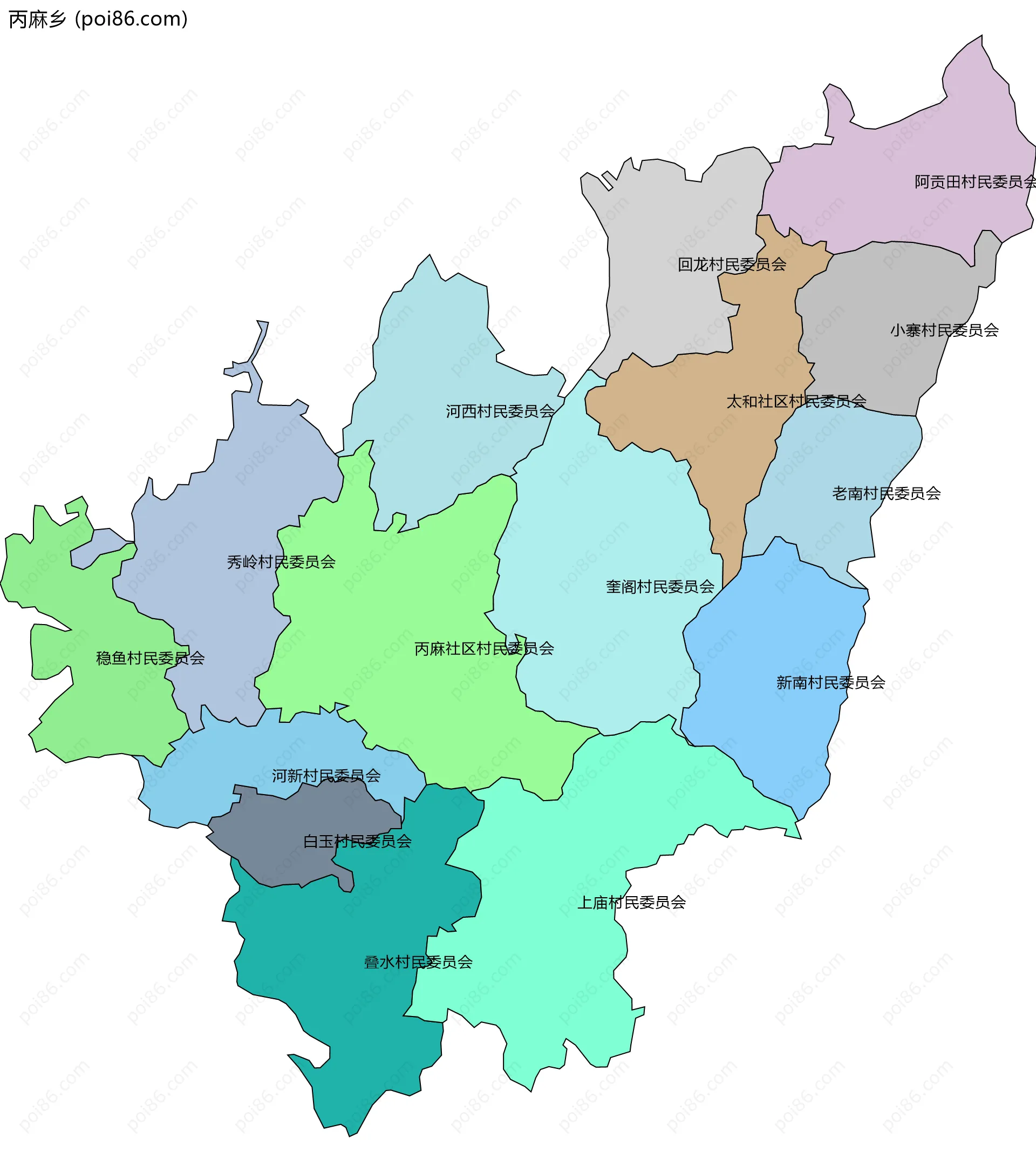 丙麻乡边界地图(五级行政区划)