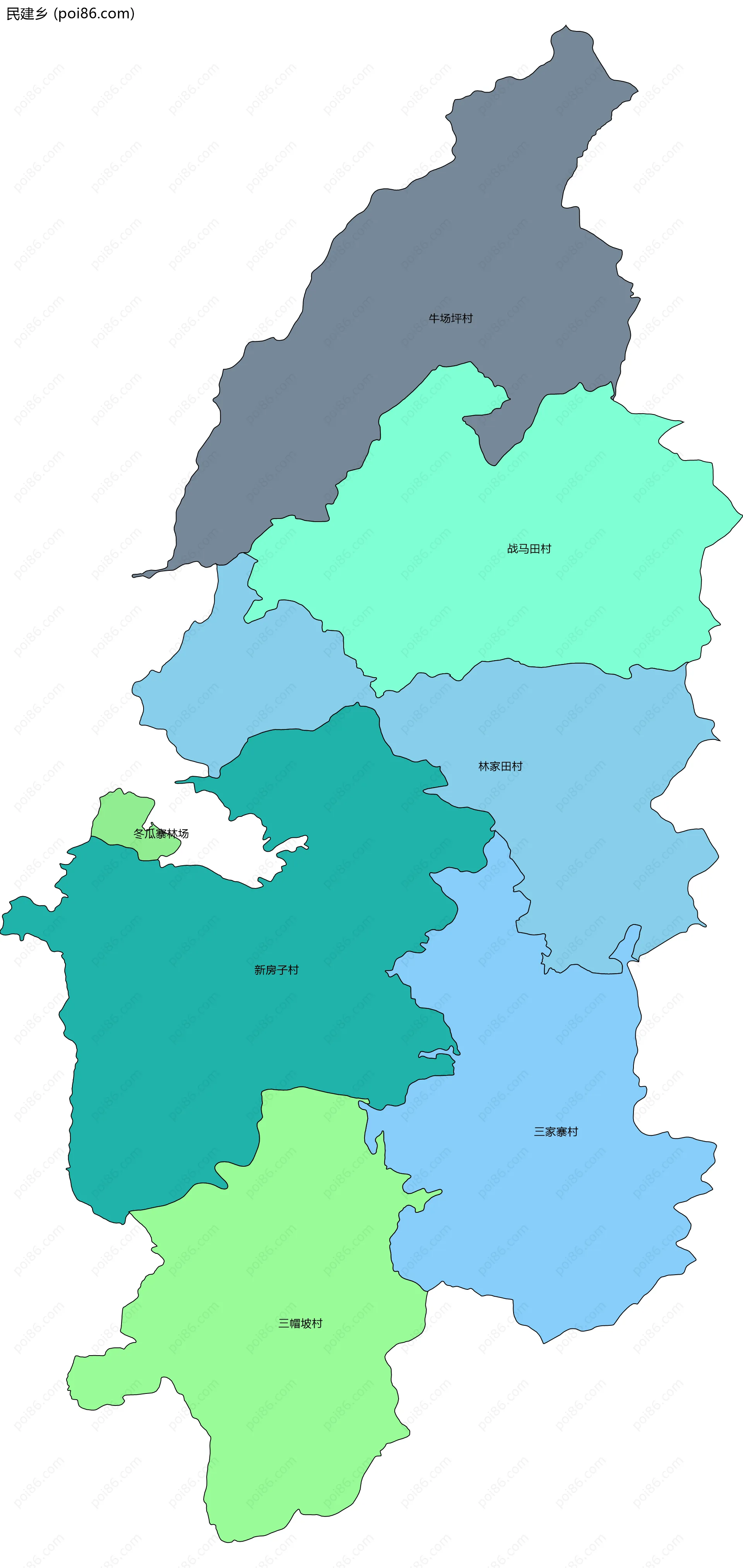 民建乡边界地图(五级行政区划)