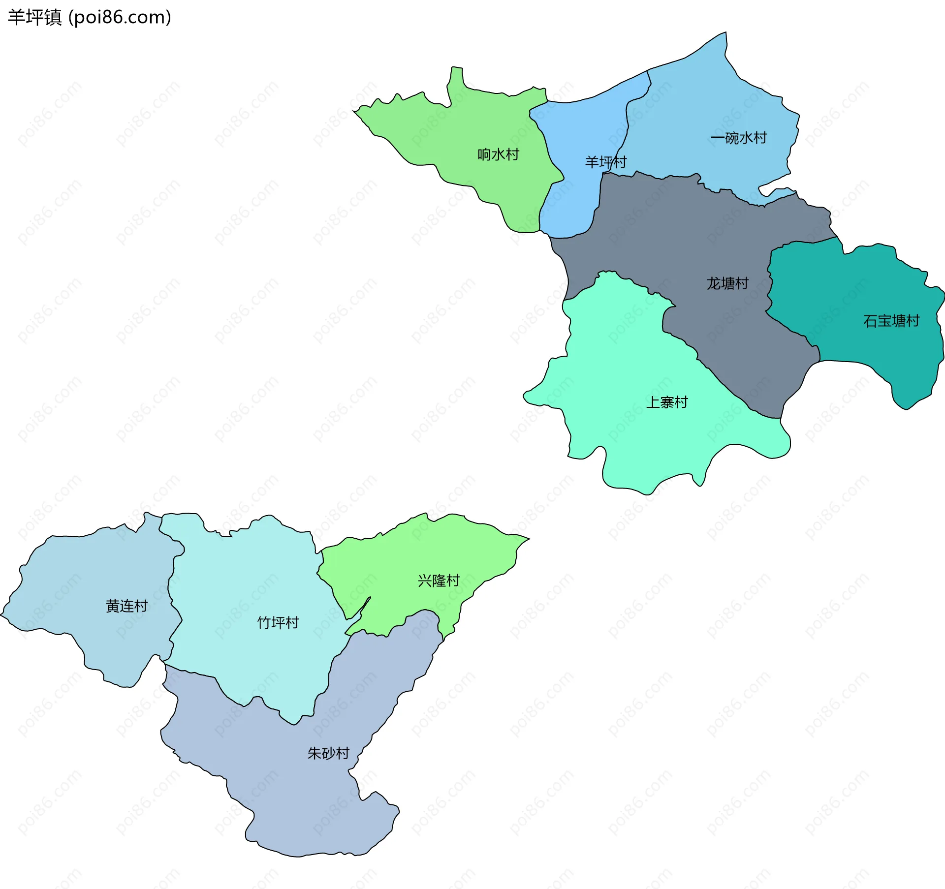 羊坪镇边界地图(五级行政区划)
