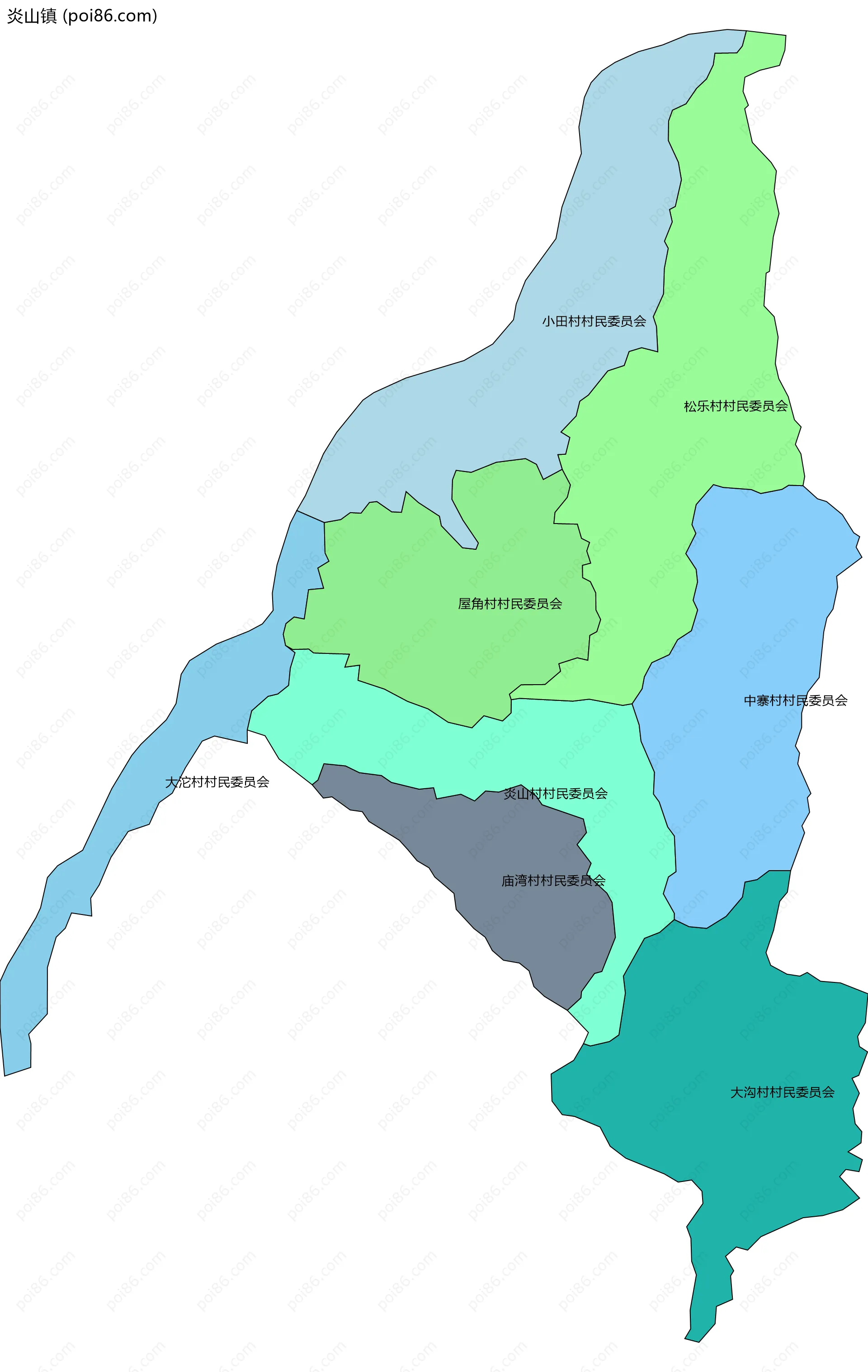 炎山镇边界地图(五级行政区划)