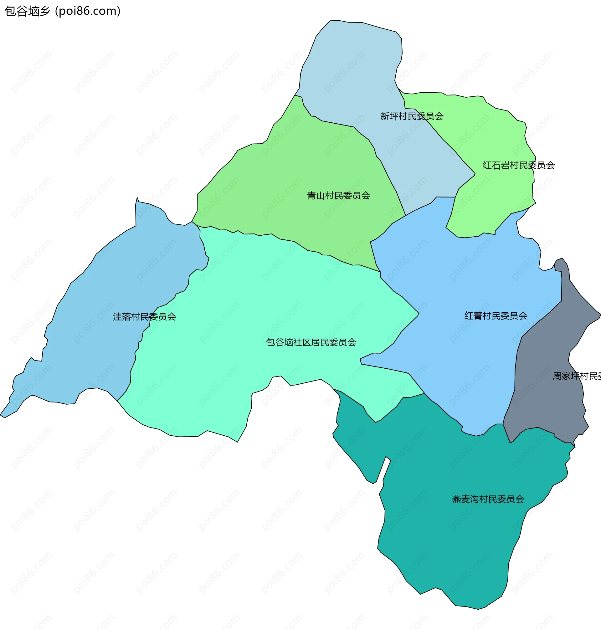 包谷垴乡边界地图(五级行政区划)