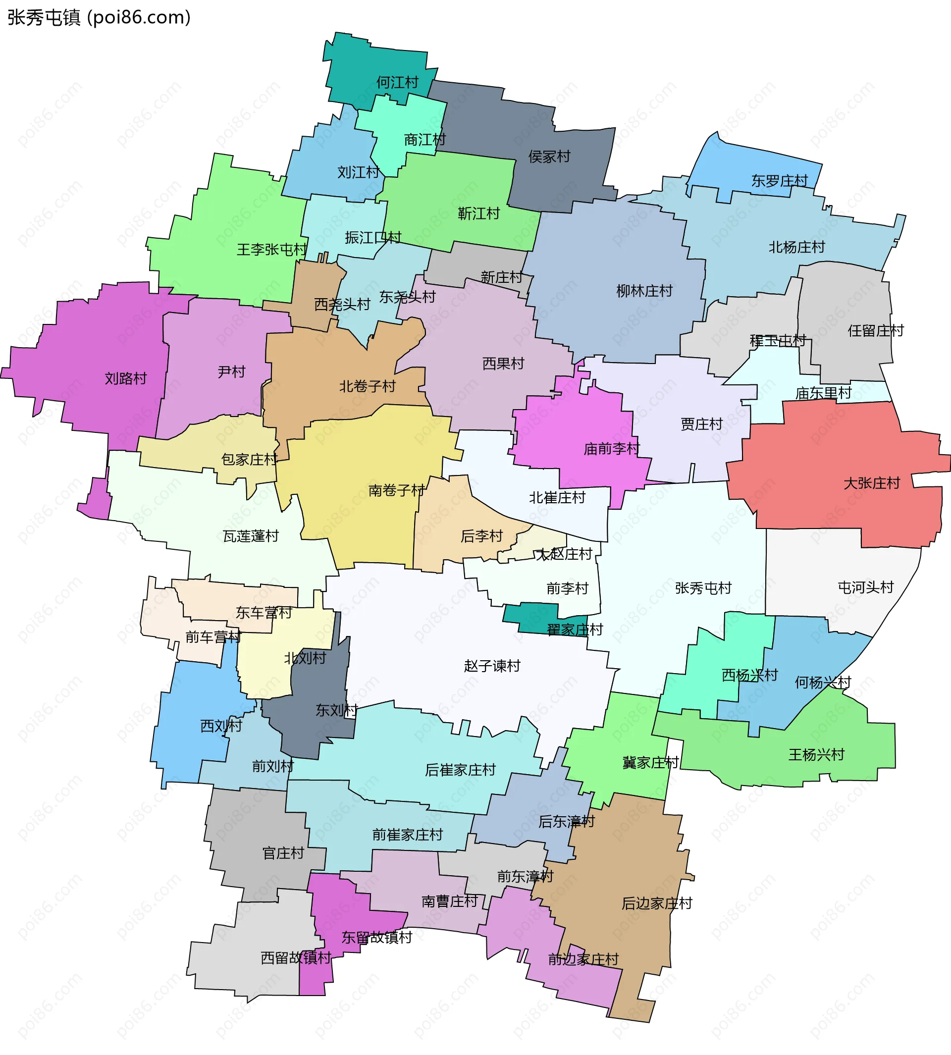 张秀屯镇边界地图(五级行政区划)