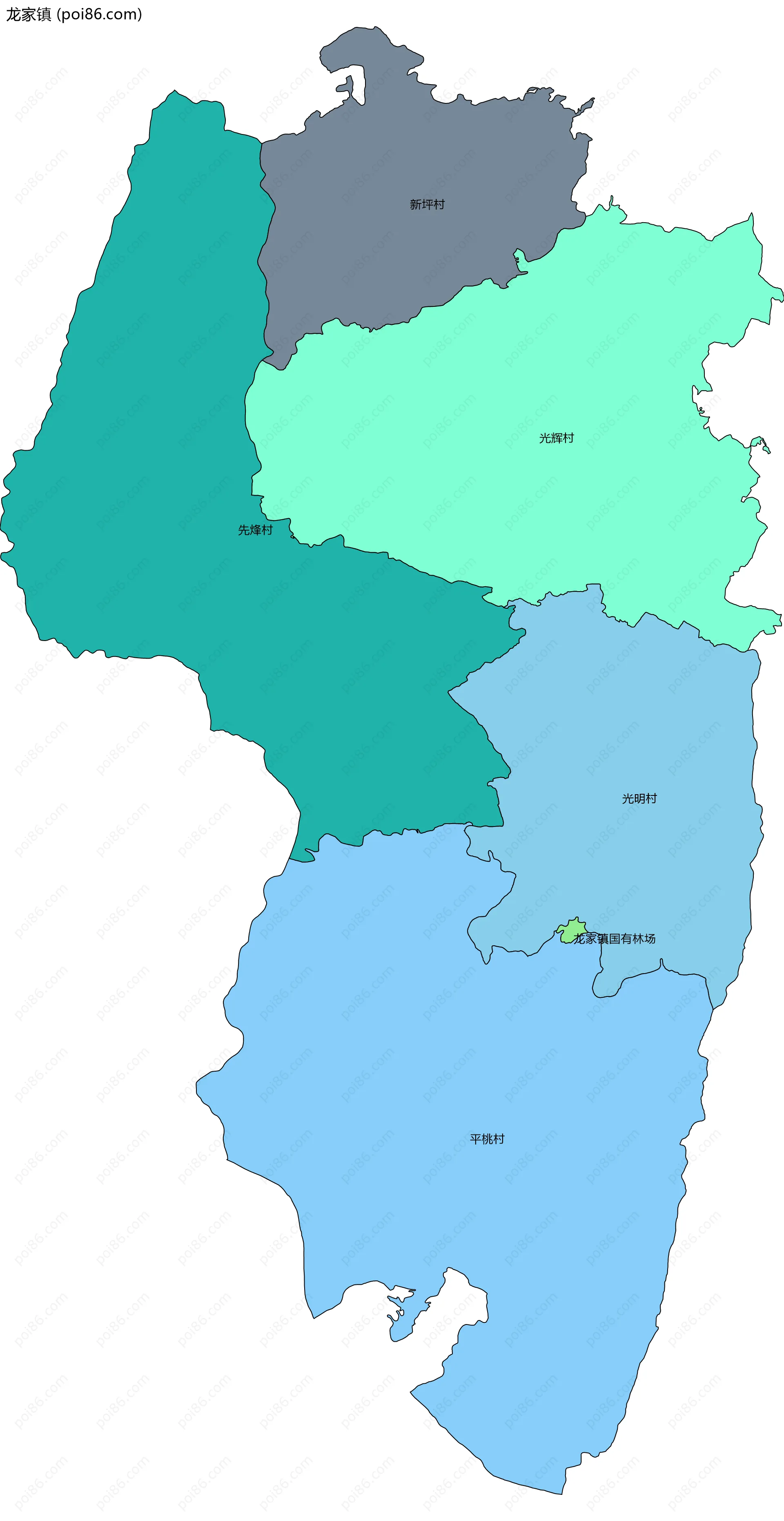 龙家镇边界地图(五级行政区划)