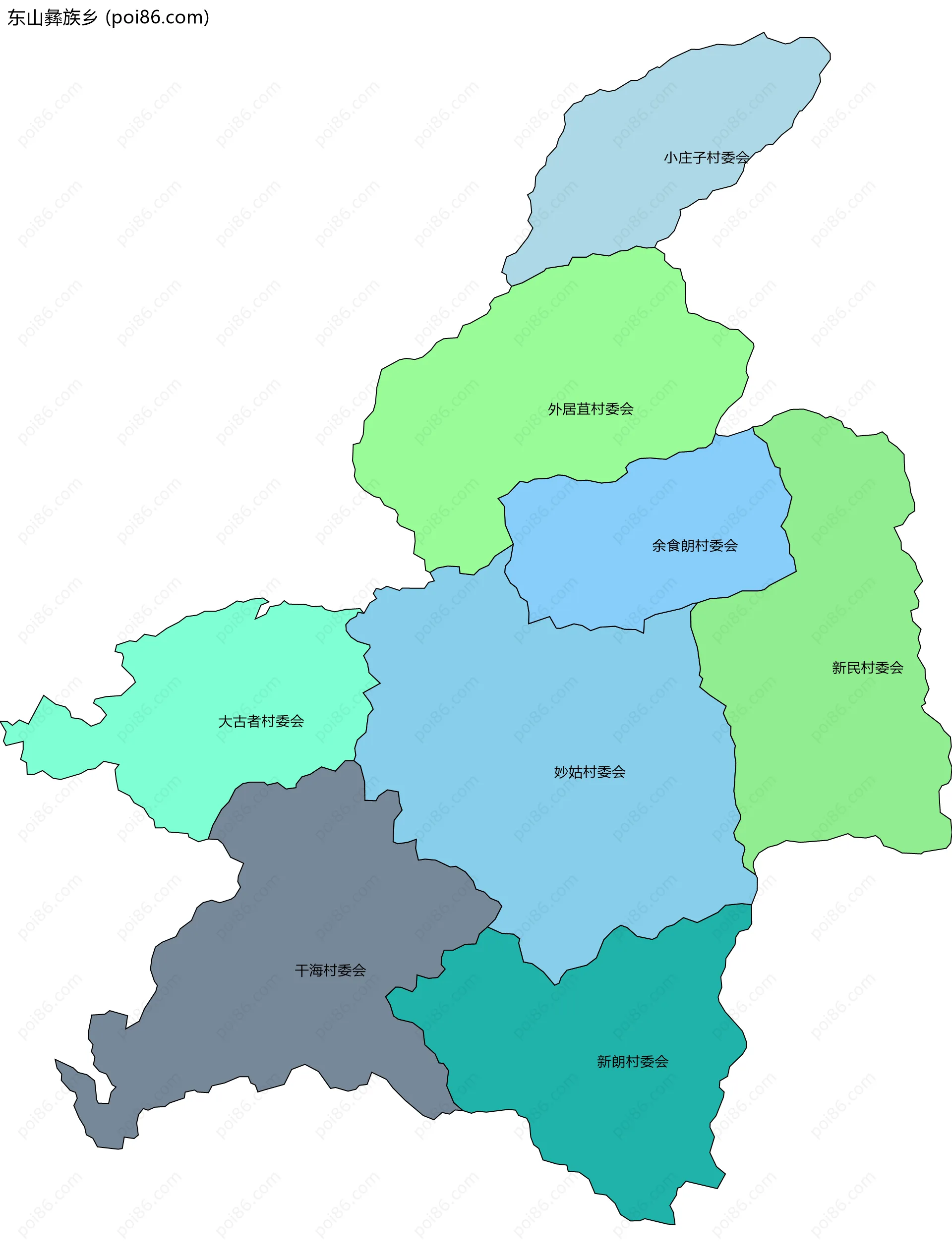 东山彝族乡边界地图(五级行政区划)