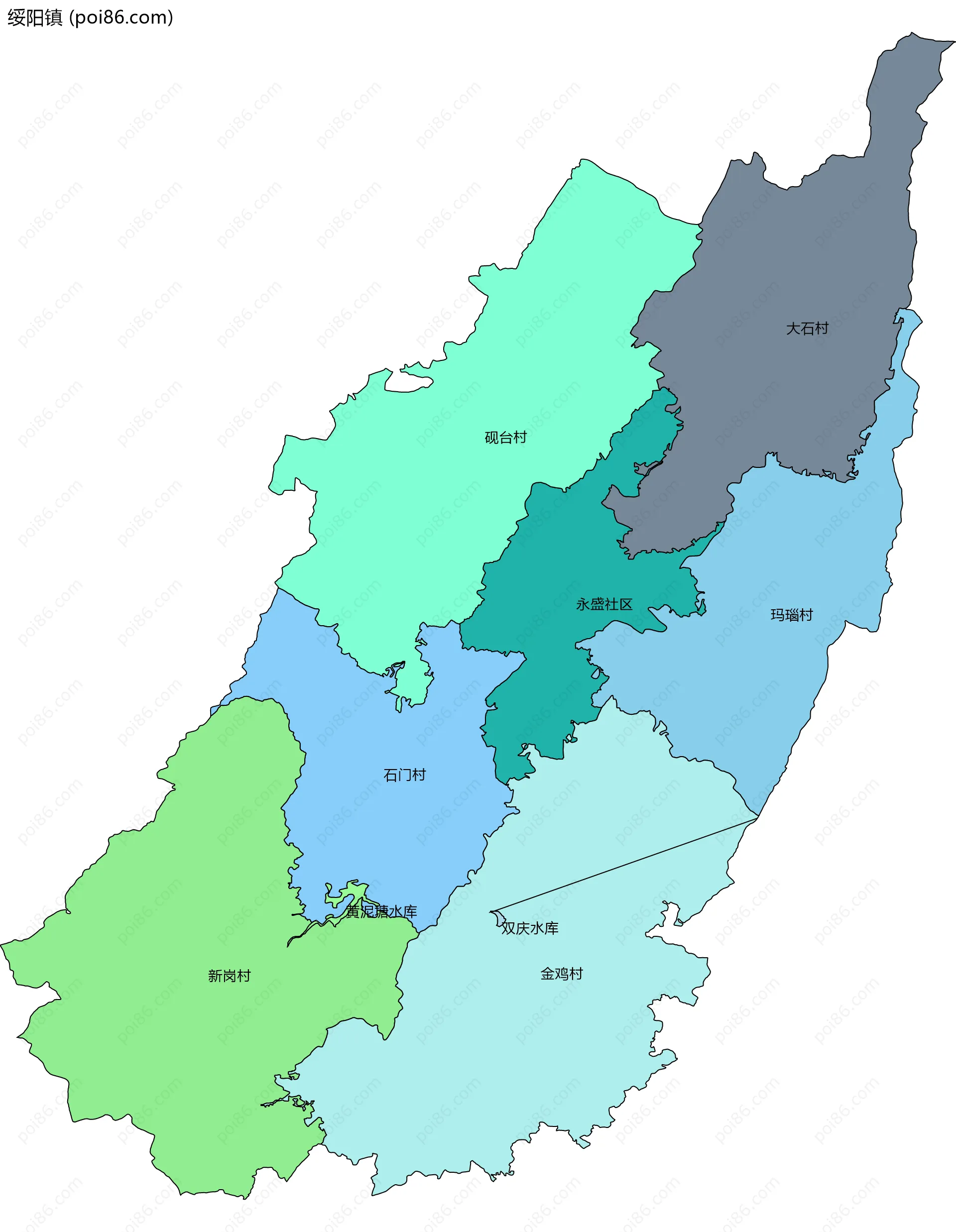 绥阳镇边界地图(五级行政区划)