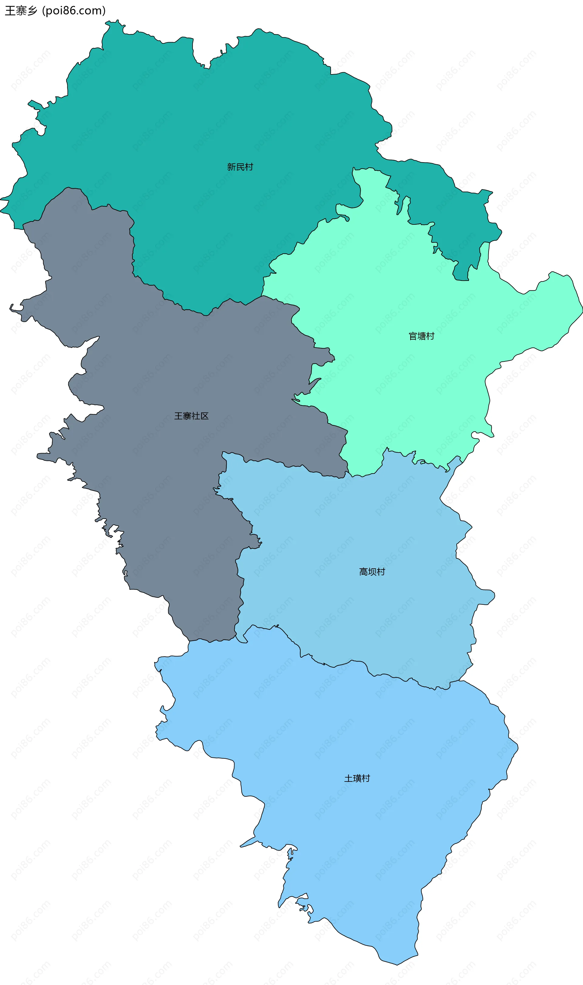 王寨乡边界地图(五级行政区划)
