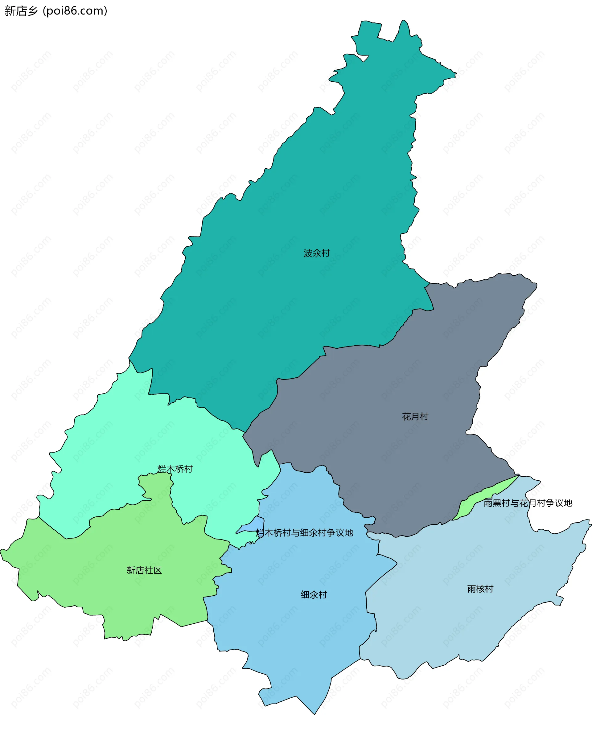 新店乡边界地图(五级行政区划)