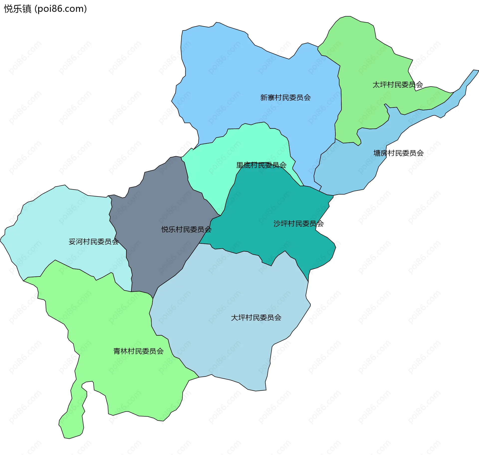 悦乐镇边界地图(五级行政区划)
