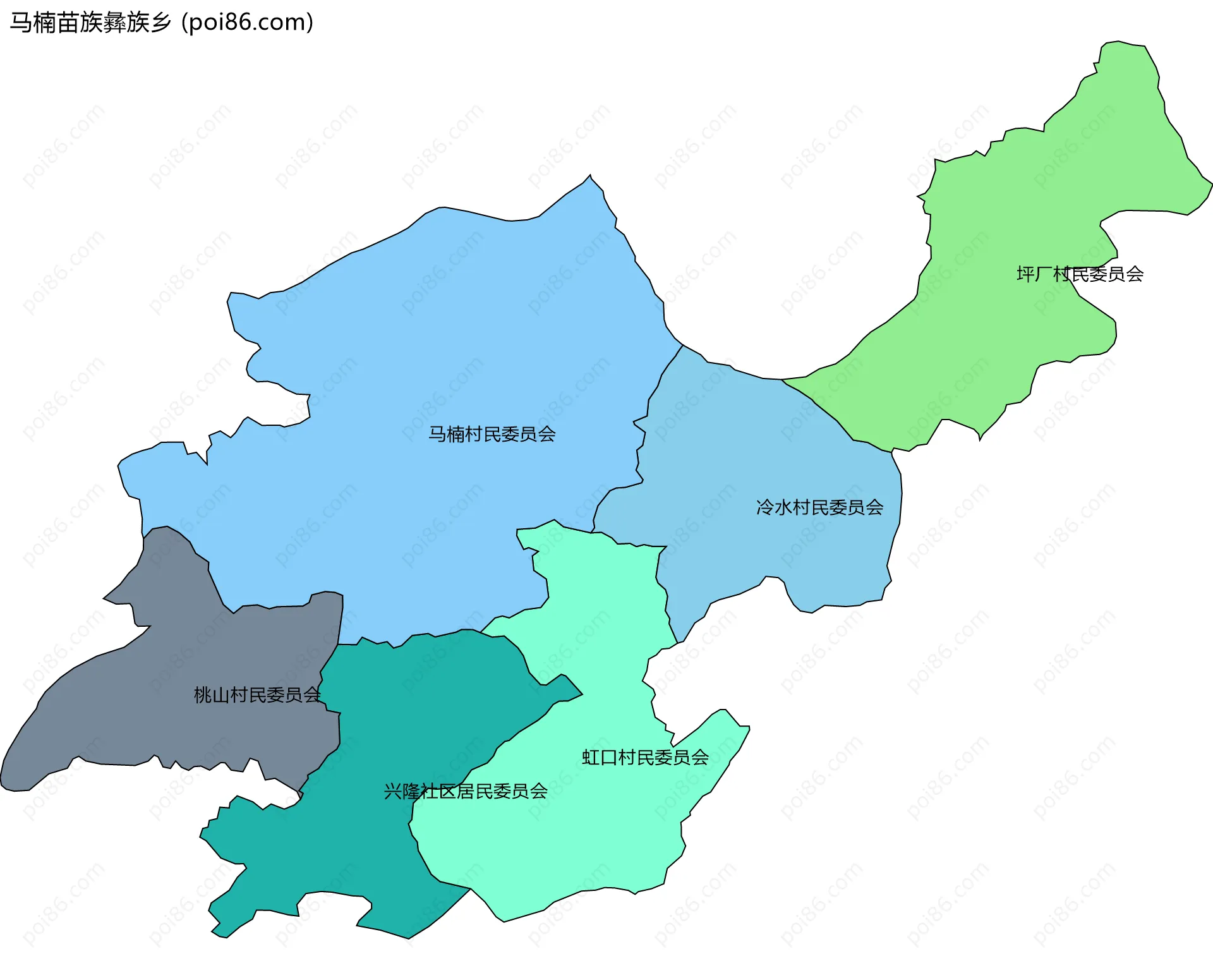 马楠苗族彝族乡边界地图(五级行政区划)