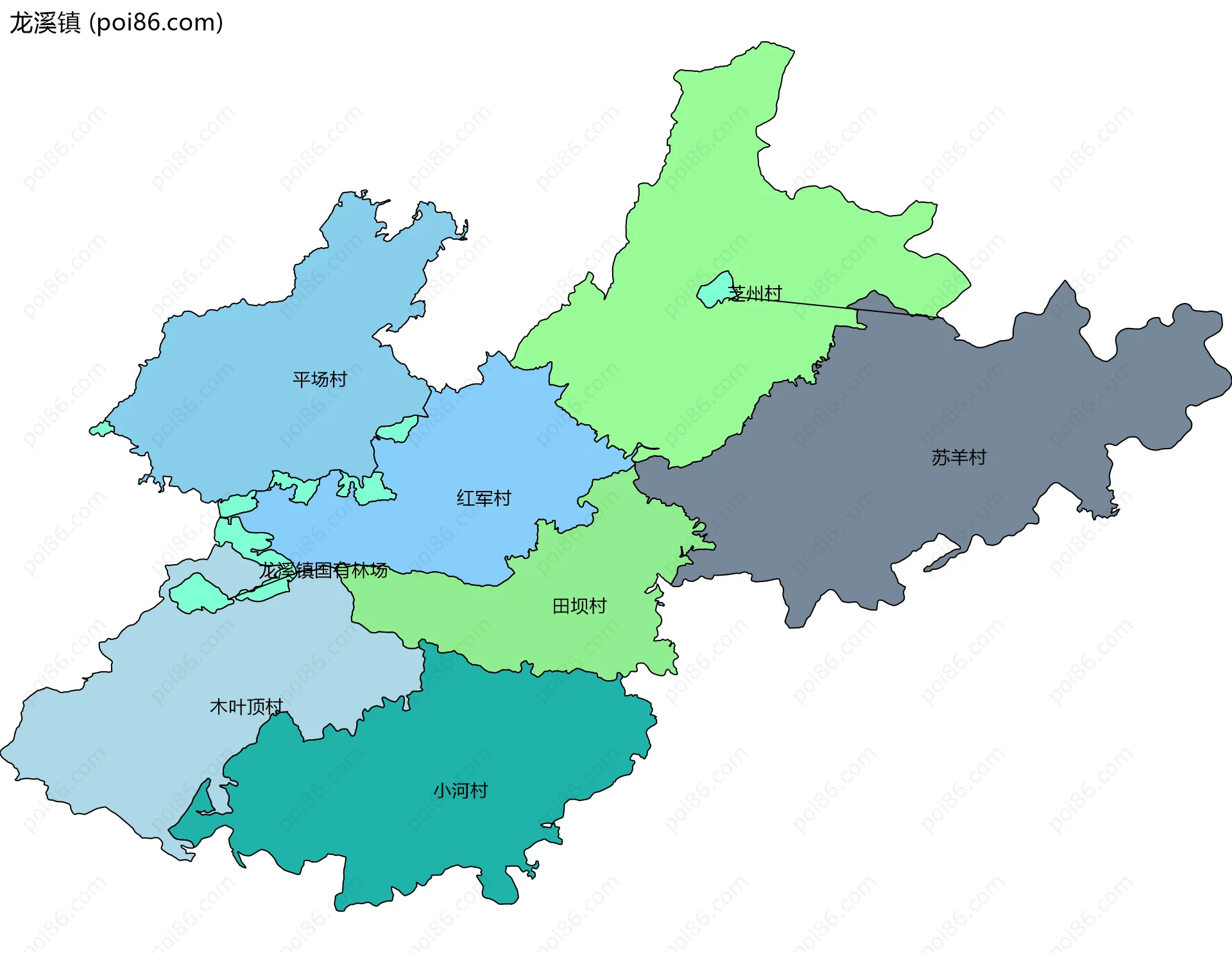 龙溪镇边界地图(五级行政区划)