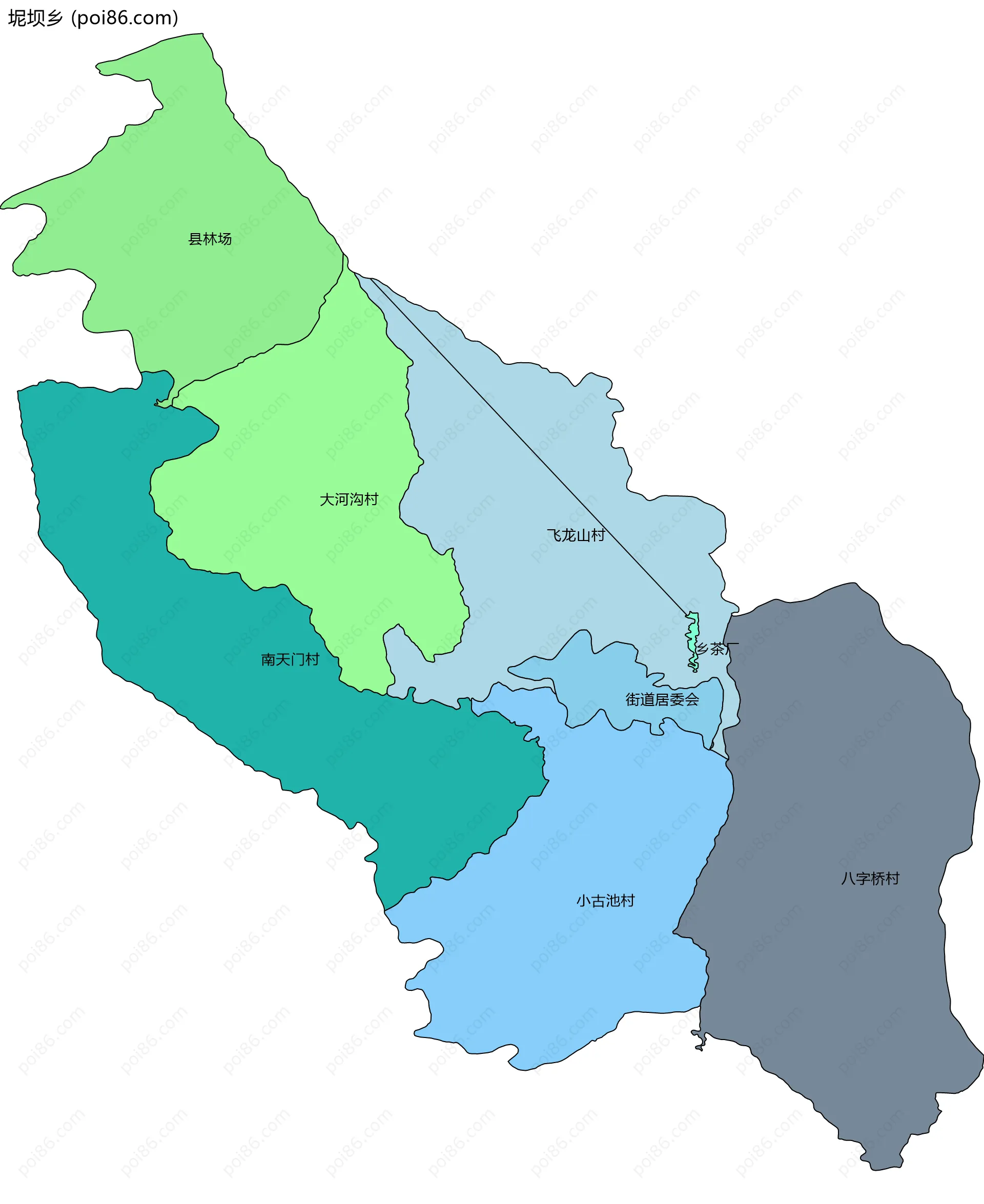 坭坝乡边界地图(五级行政区划)