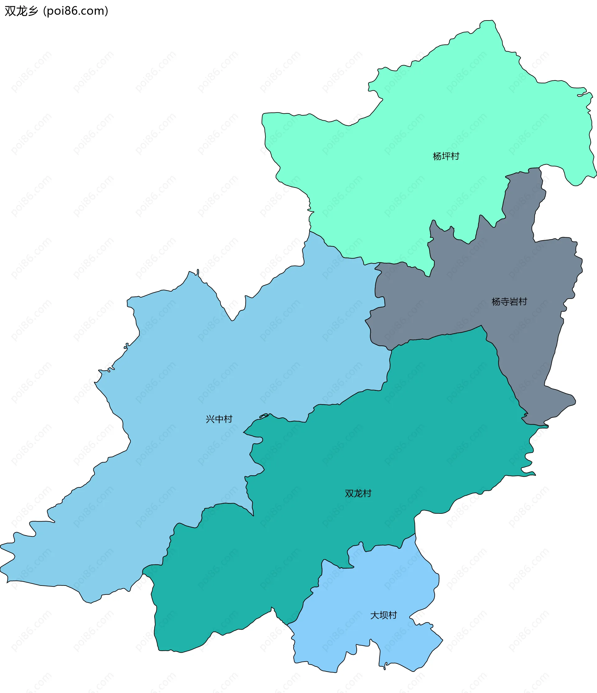 双龙乡边界地图(五级行政区划)