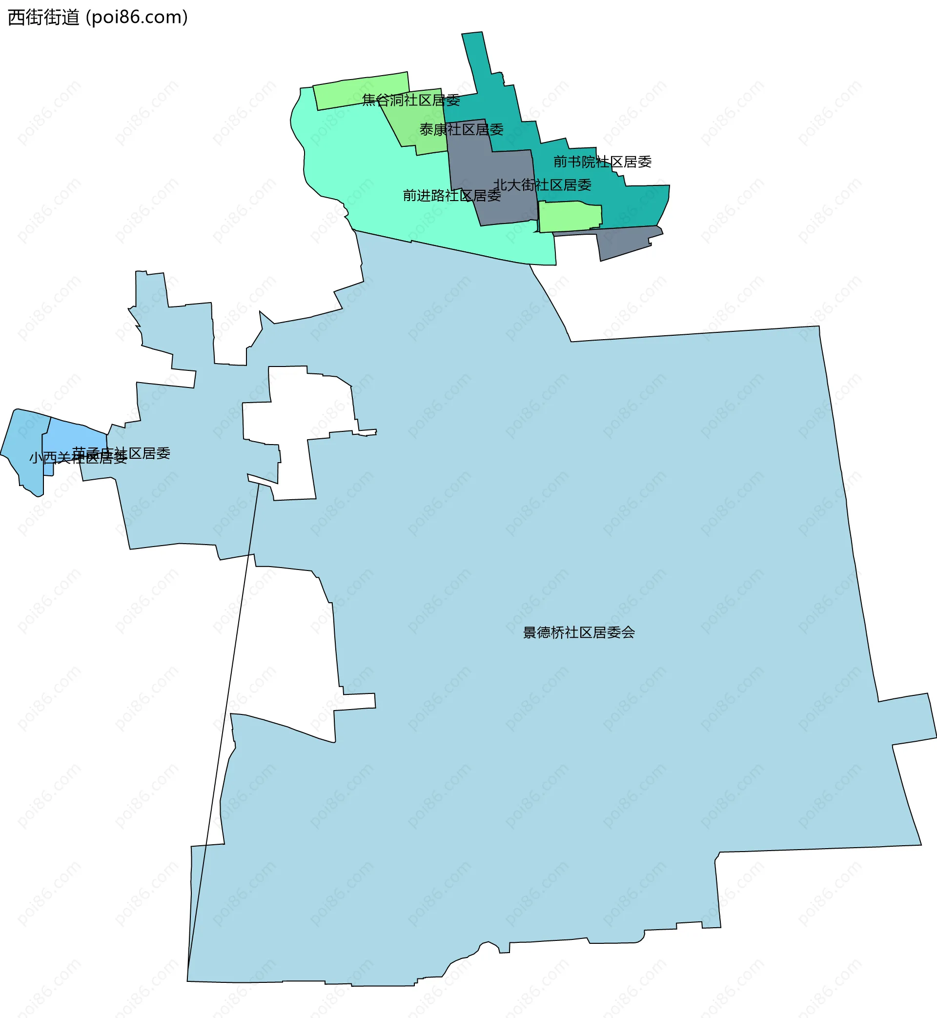西街街道边界地图(五级行政区划)