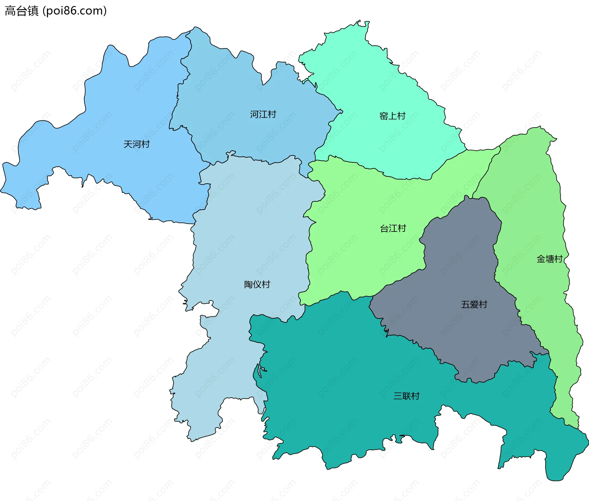 高台镇边界地图(五级行政区划)