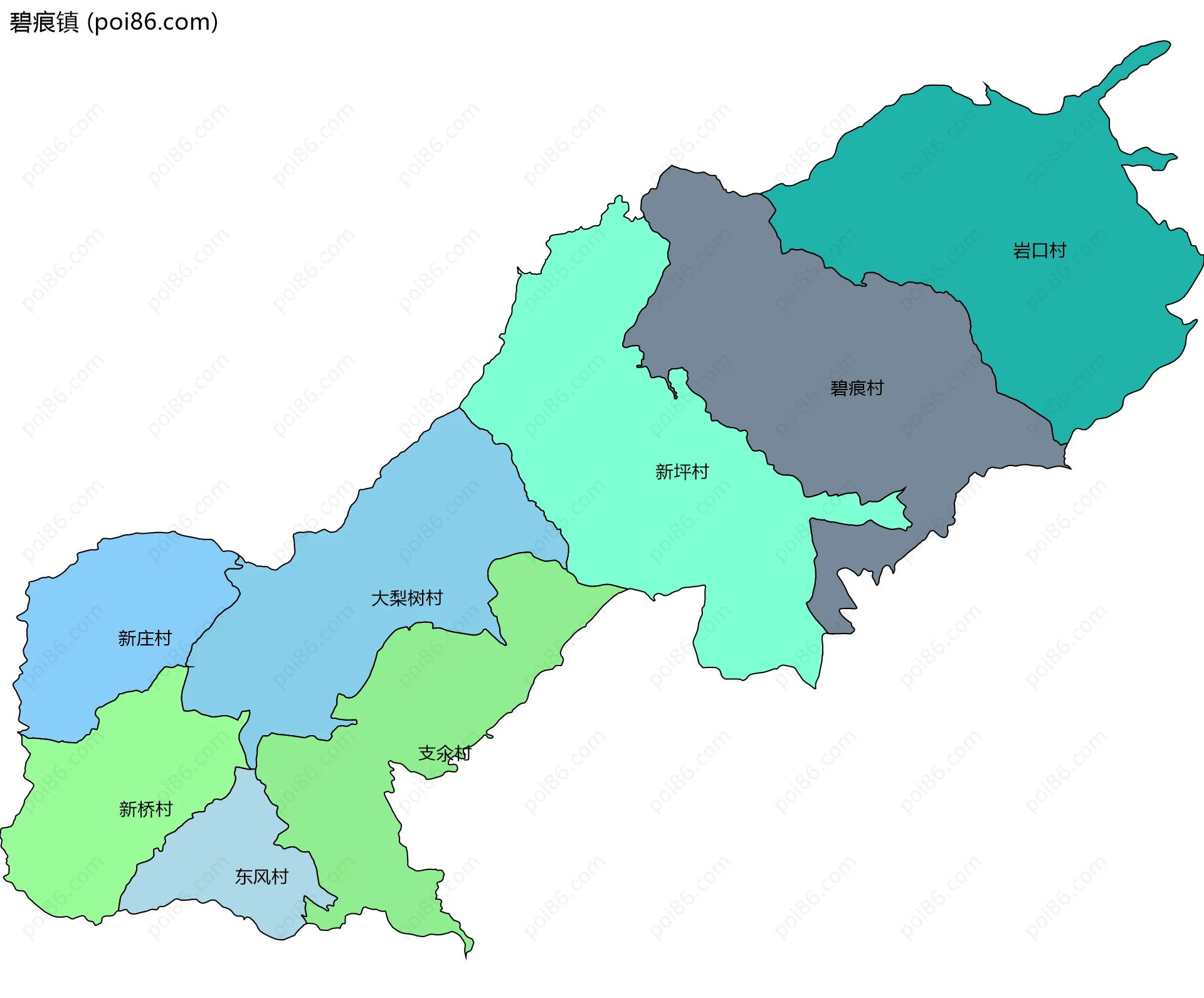 碧痕镇边界地图(五级行政区划)