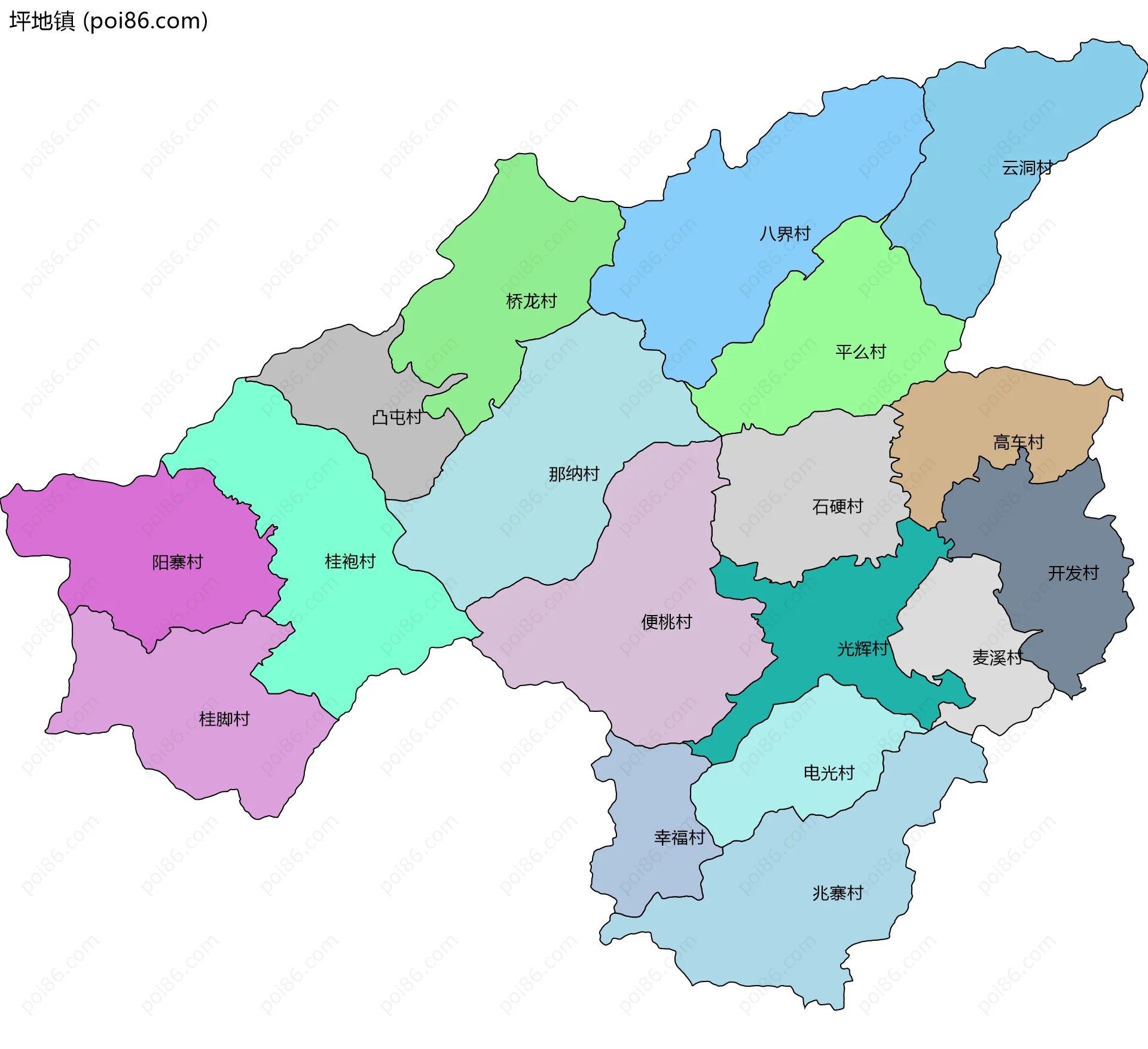 坪地镇边界地图(五级行政区划)
