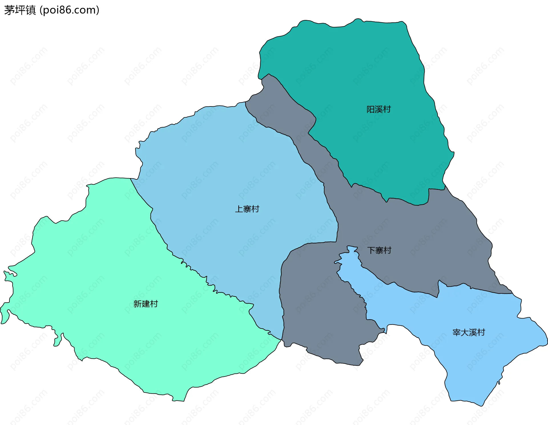 茅坪镇边界地图(五级行政区划)