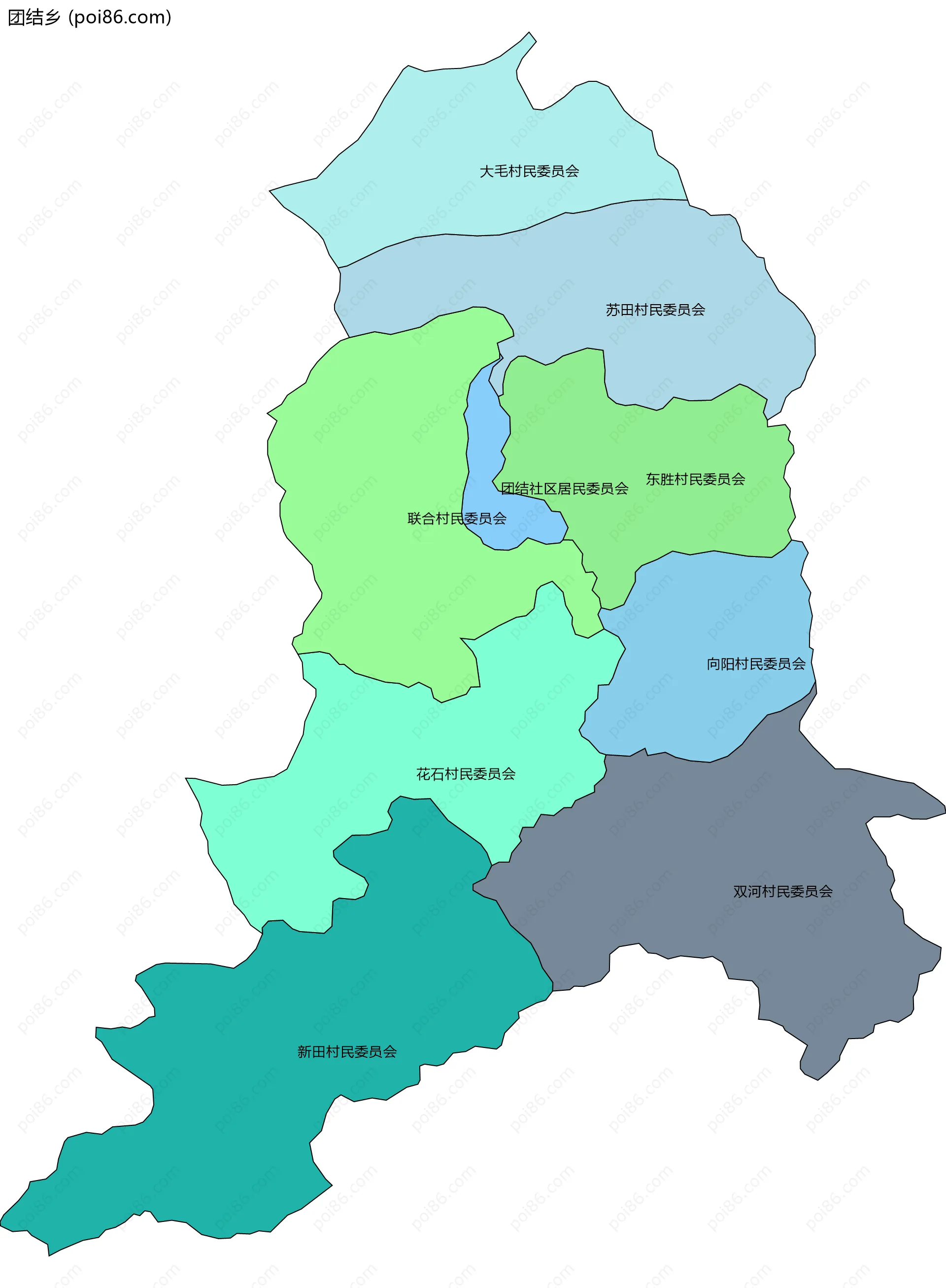 团结乡边界地图(五级行政区划)