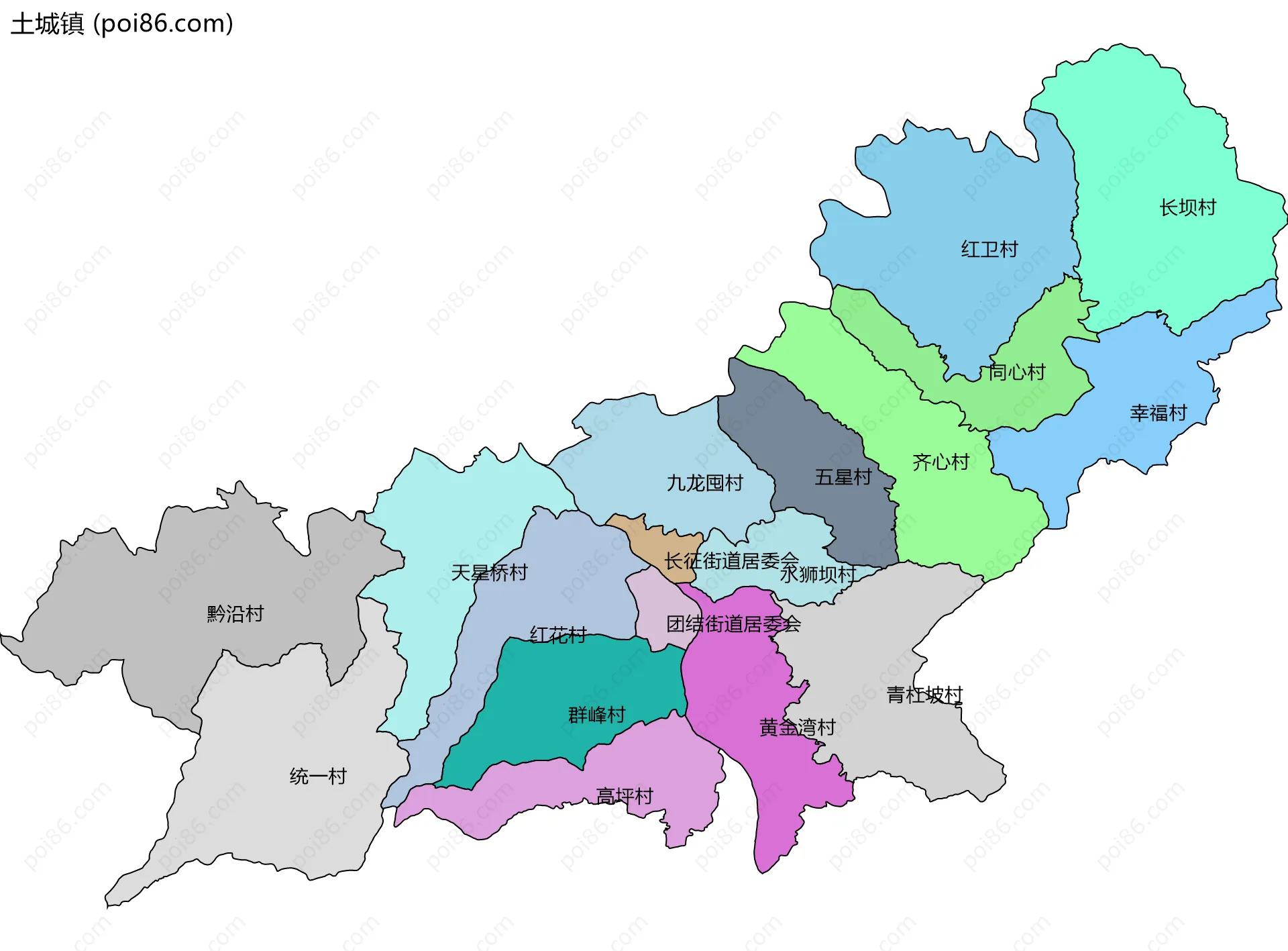 土城镇边界地图(五级行政区划)